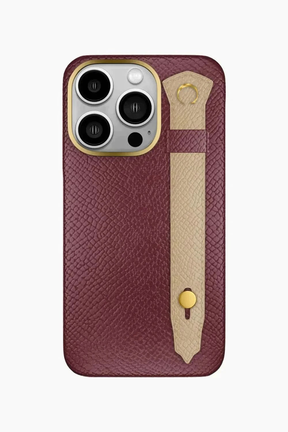 Calfskin Strap Case for iPhone 16 Pro - Burgundy / Latte - zollofrance