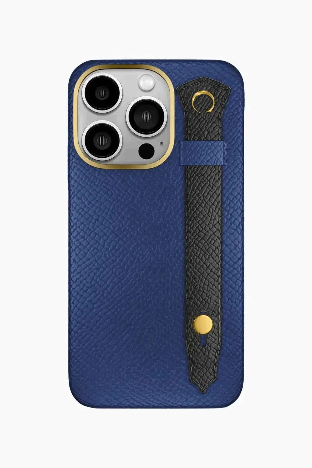 Calfskin Strap Case for iPhone 16 Pro - Navy Blue / Black - zollofrance