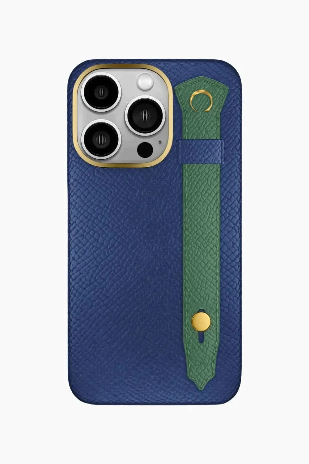 Calfskin Strap Case for iPhone 16 Pro - Navy Blue / Green Sapin - zollofrance