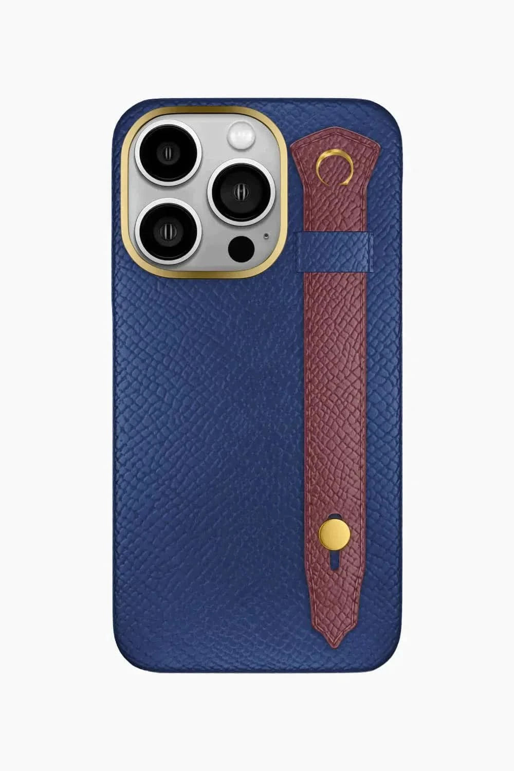 Calfskin Strap Case for iPhone 16 Pro - Navy Blue / Burgundy - zollofrance