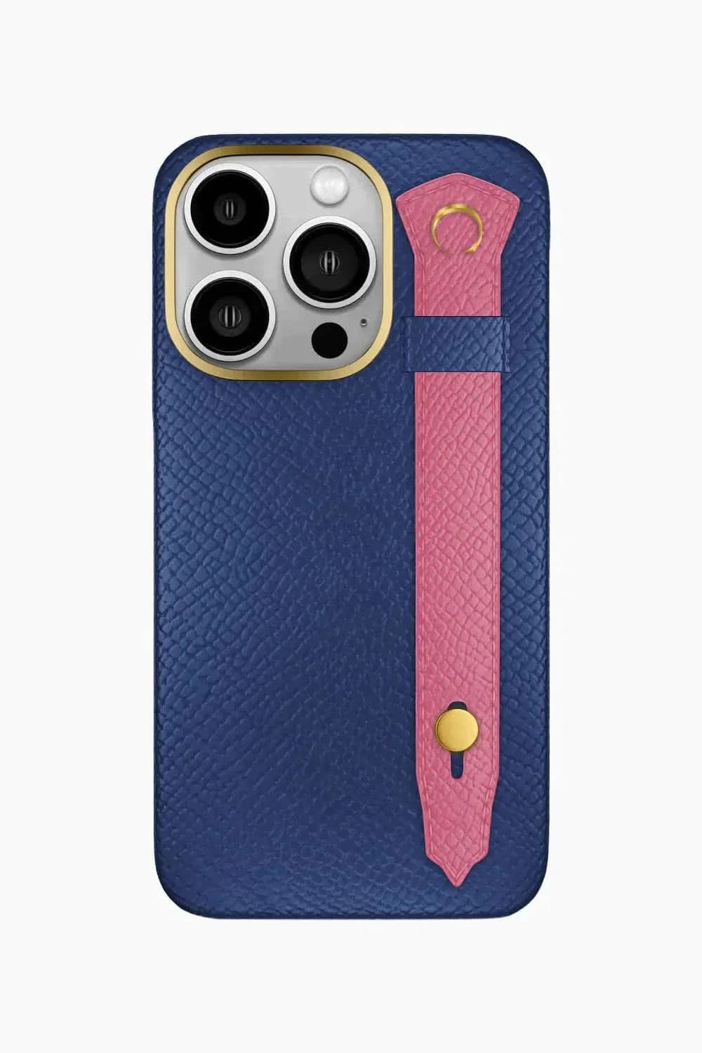 Calfskin Strap Case for iPhone 16 Pro - Navy Blue / Pink - zollofrance