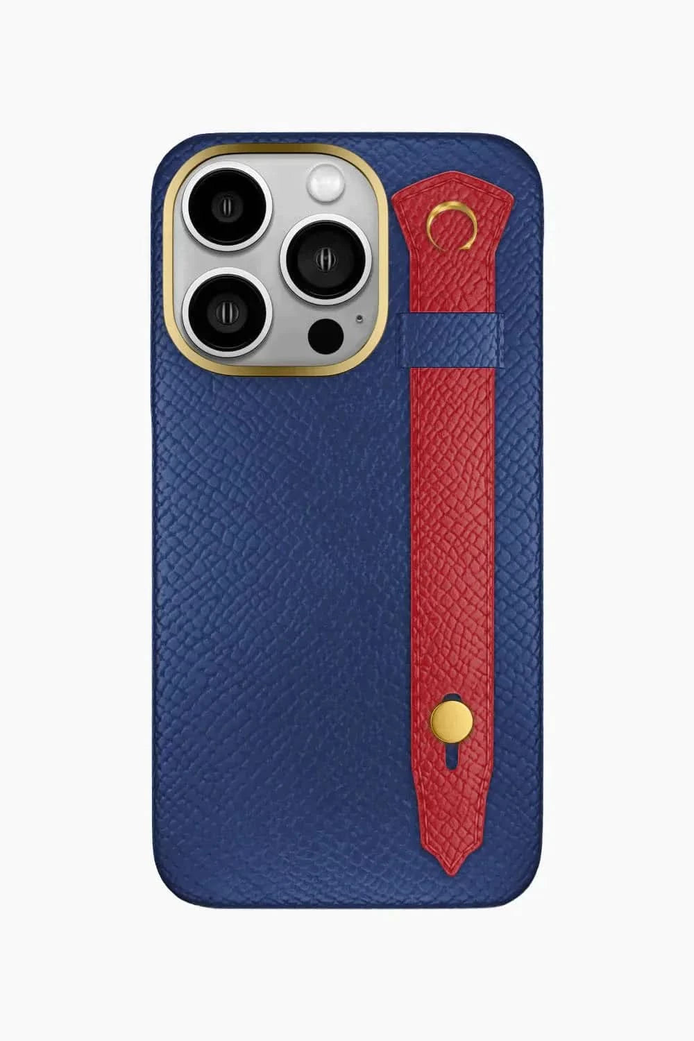 Calfskin Strap Case for iPhone 16 Pro - Navy Blue / Red - zollofrance