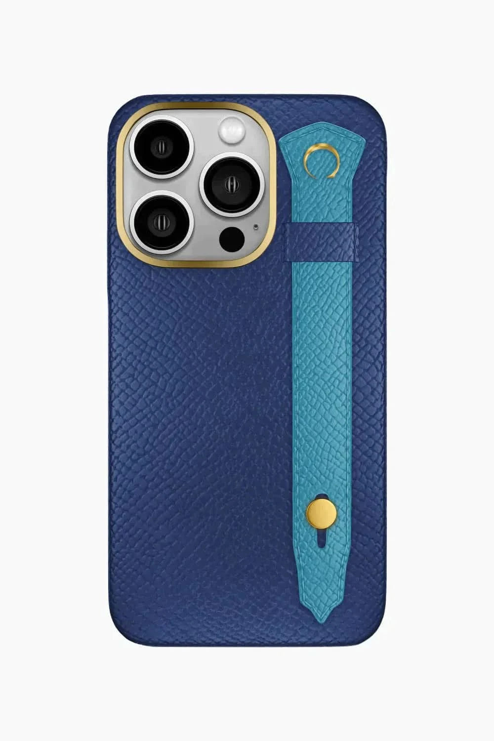 Calfskin Strap Case for iPhone 16 Pro - Navy Blue / Blue Teal - zollofrance