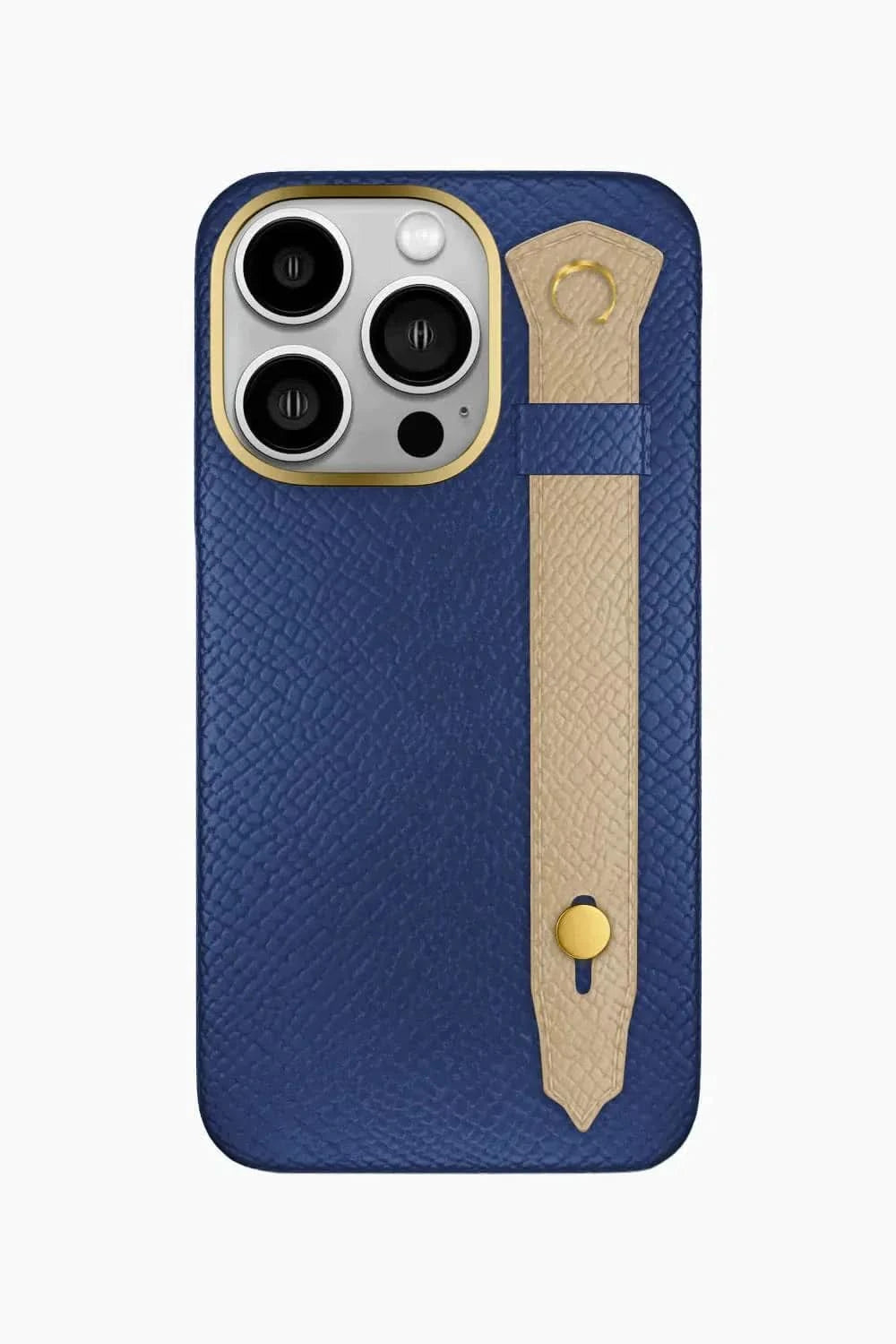 Calfskin Strap Case for iPhone 16 Pro - Navy Blue / Latte - zollofrance