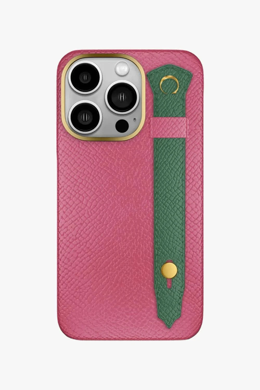 Calfskin Strap Case for iPhone 16 Pro - Pink / Green Sapin - zollofrance