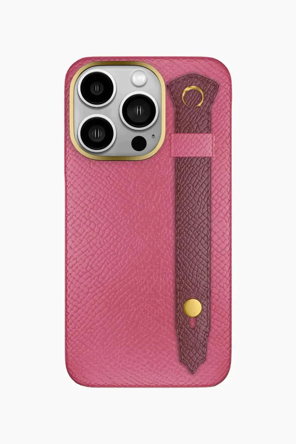 Calfskin Strap Case for iPhone 16 Pro - Pink / Burgundy - zollofrance