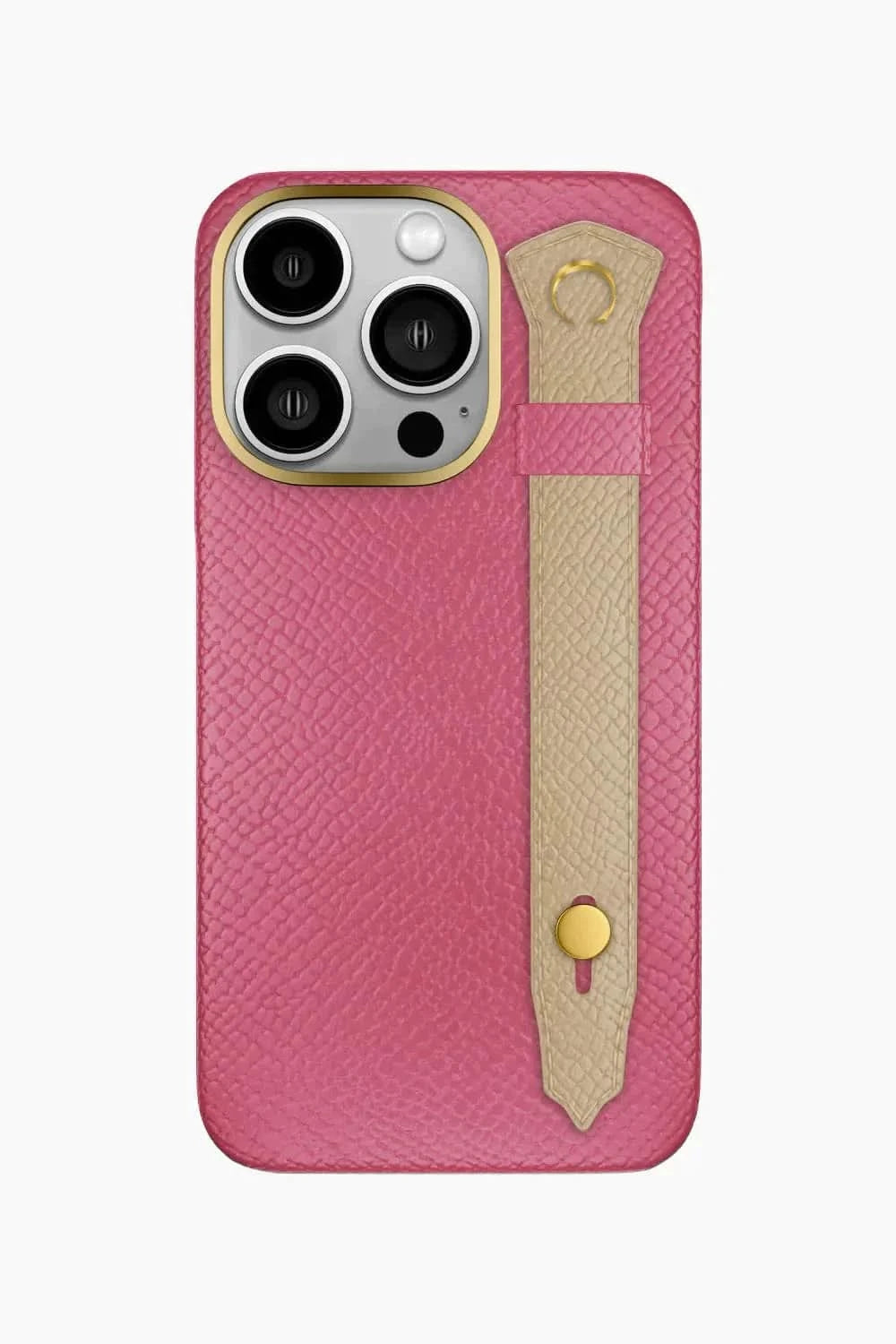 Calfskin Strap Case for iPhone 16 Pro - Pink / Latte - zollofrance