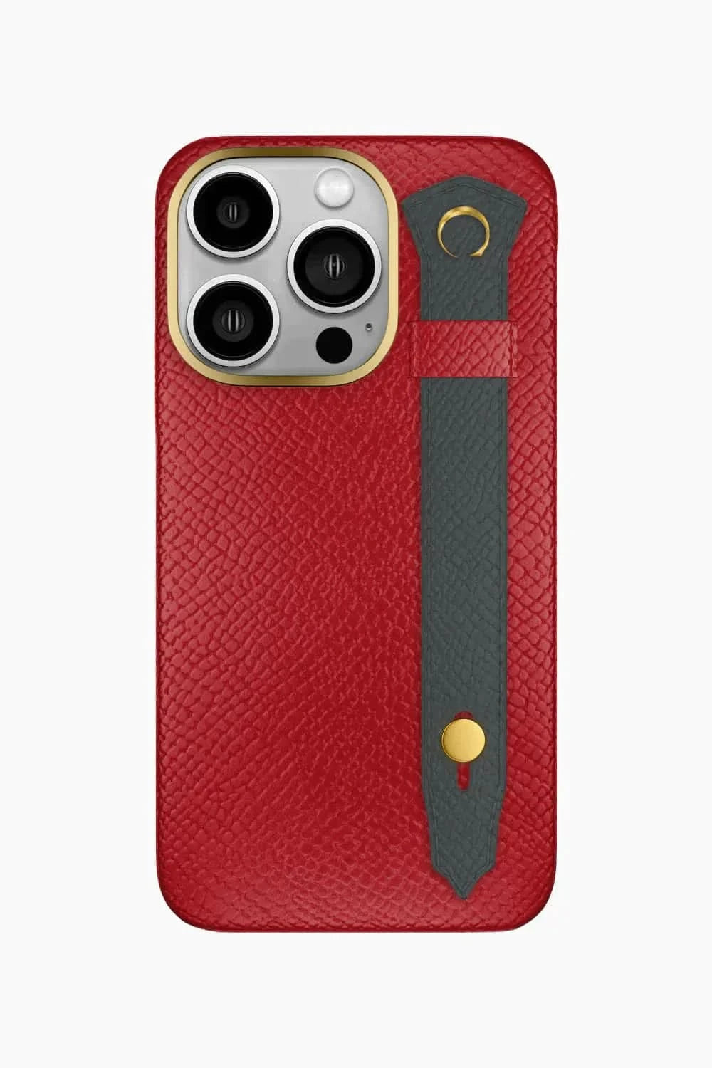 Calfskin Strap Case for iPhone 16 Pro - Red / Grey Anthracite - zollofrance