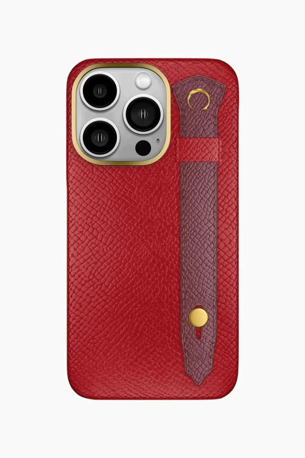 Calfskin Strap Case for iPhone 16 Pro - Red / Burgundy - zollofrance