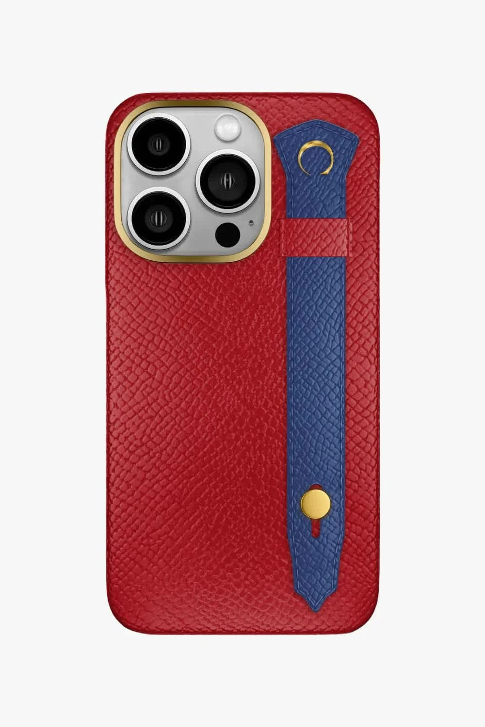 Calfskin Strap Case for iPhone 16 Pro - Red / Navy Blue - zollofrance