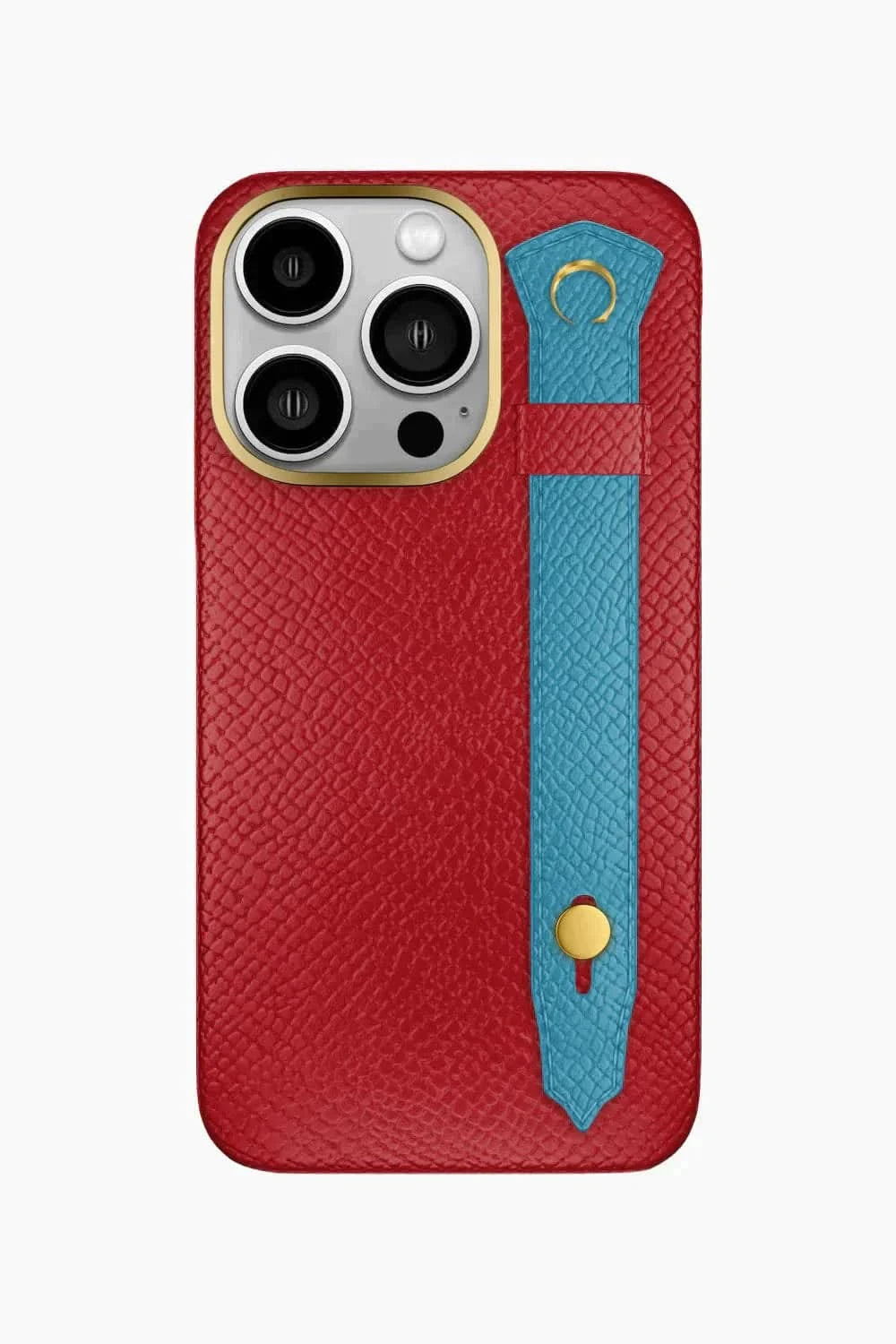 Calfskin Strap Case for iPhone 16 Pro - Red / Blue Teal - zollofrance