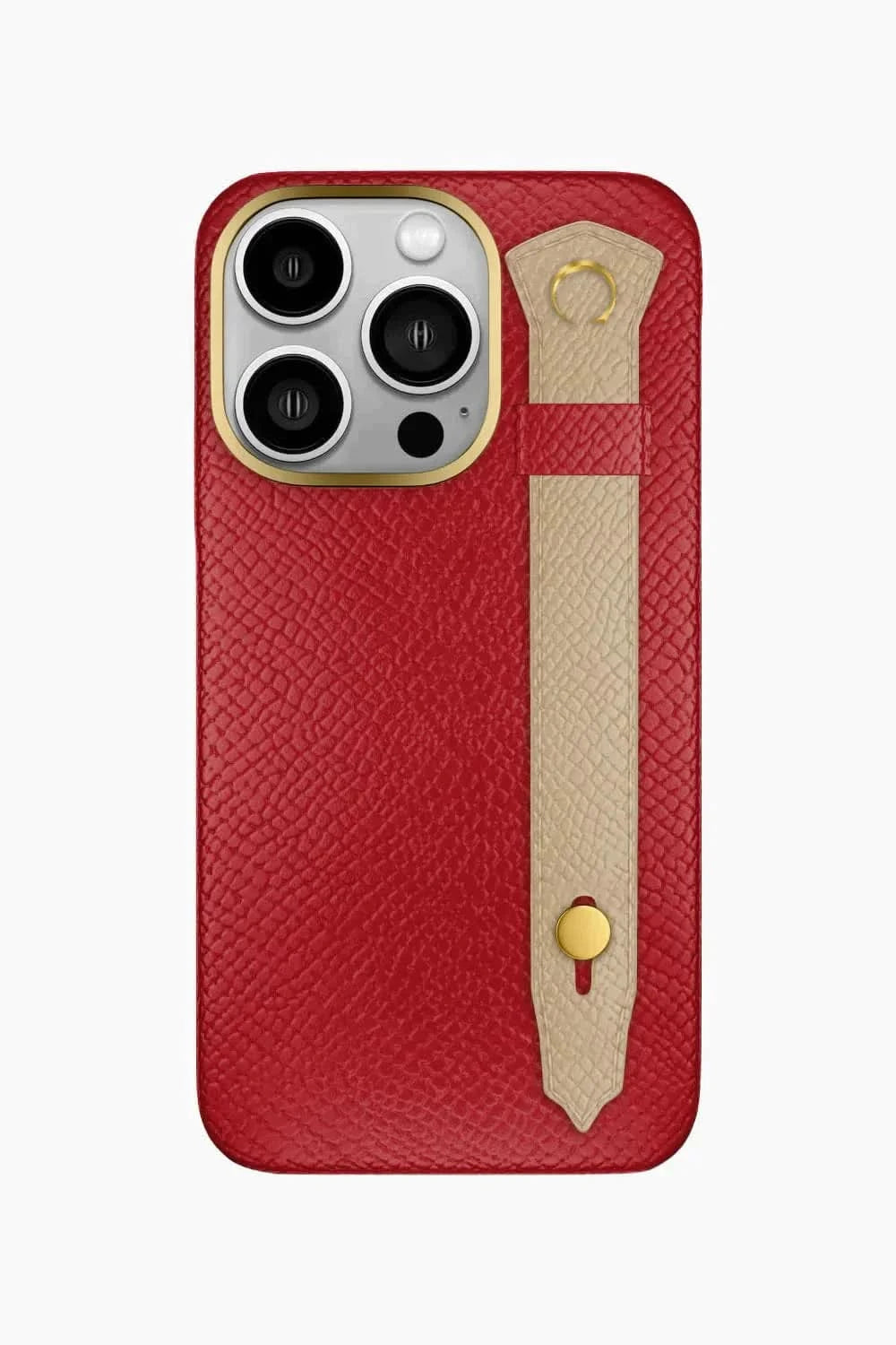 Calfskin Strap Case for iPhone 16 Pro - Red / Latte - zollofrance