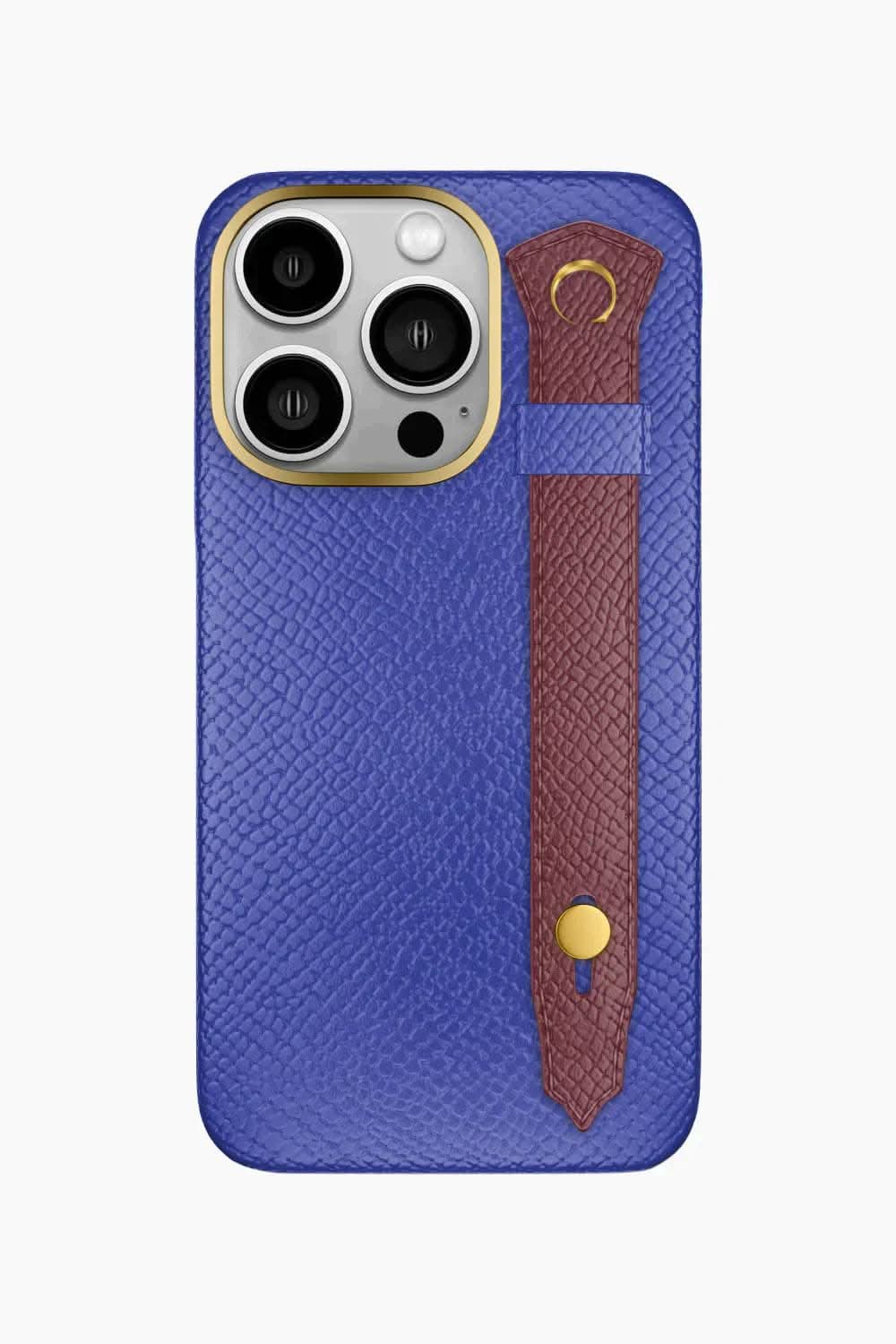 Calfskin Strap Case for iPhone 16 Pro - Blue Ciel / Burgundy - zollofrance