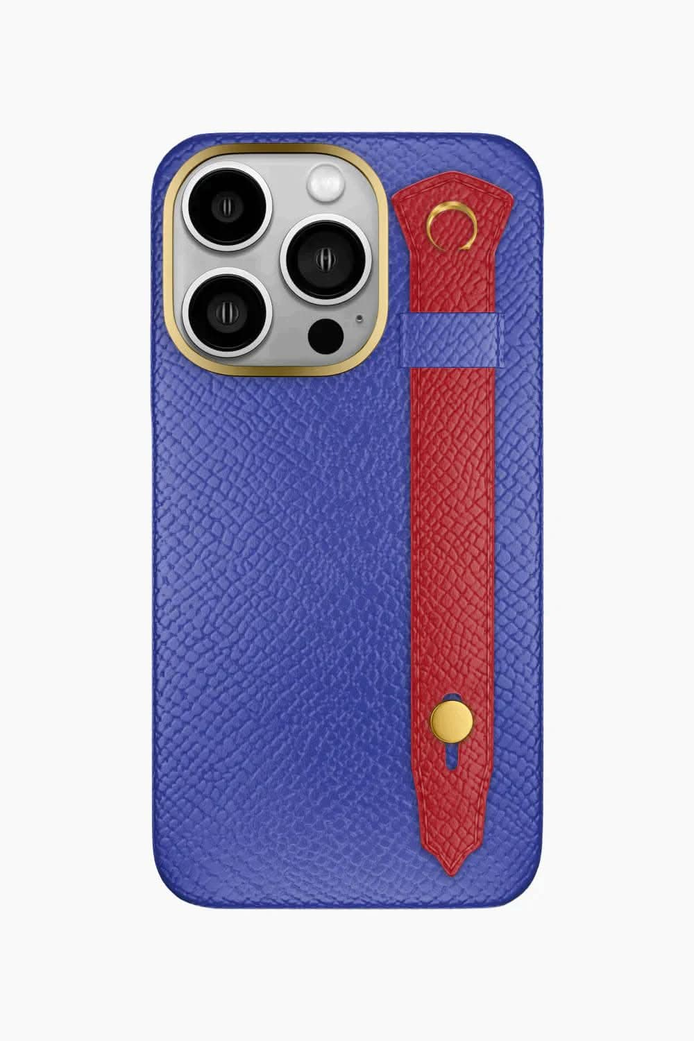 Calfskin Strap Case for iPhone 16 Pro - Blue Ciel / Red - zollofrance