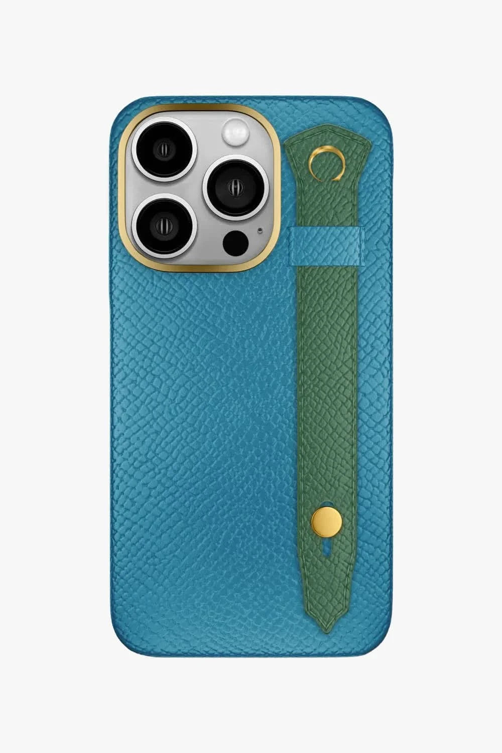 Calfskin Strap Case for iPhone 16 Pro - Blue Teal / Green Sapin - zollofrance