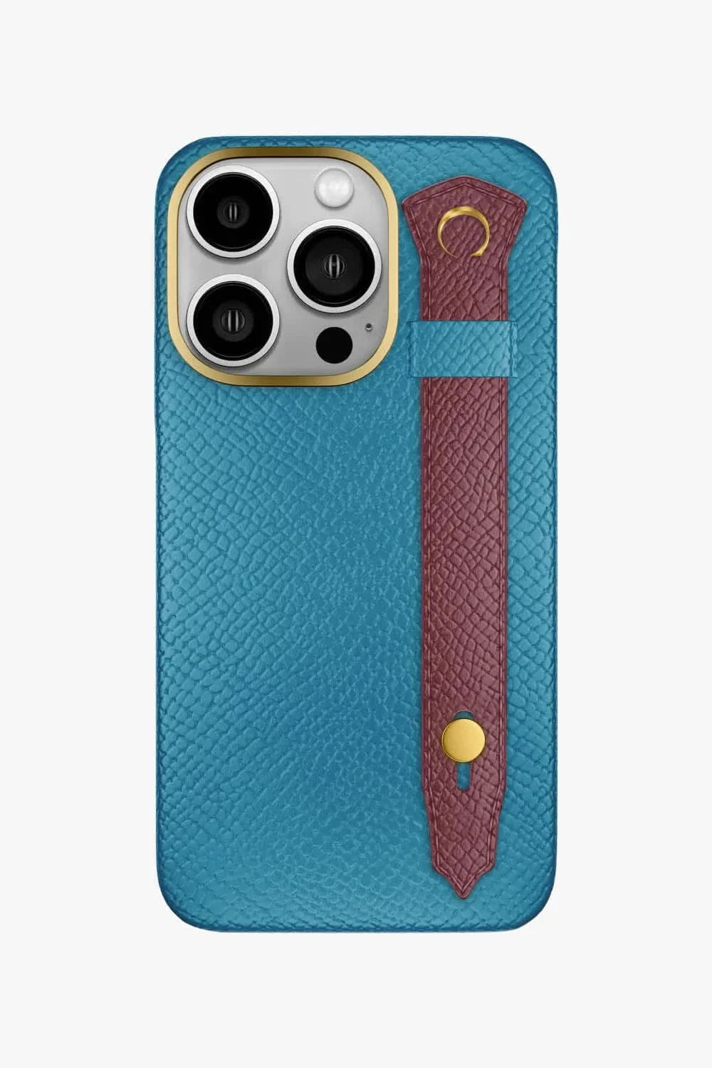 Calfskin Strap Case for iPhone 16 Pro - Blue Teal / Burgundy - zollofrance