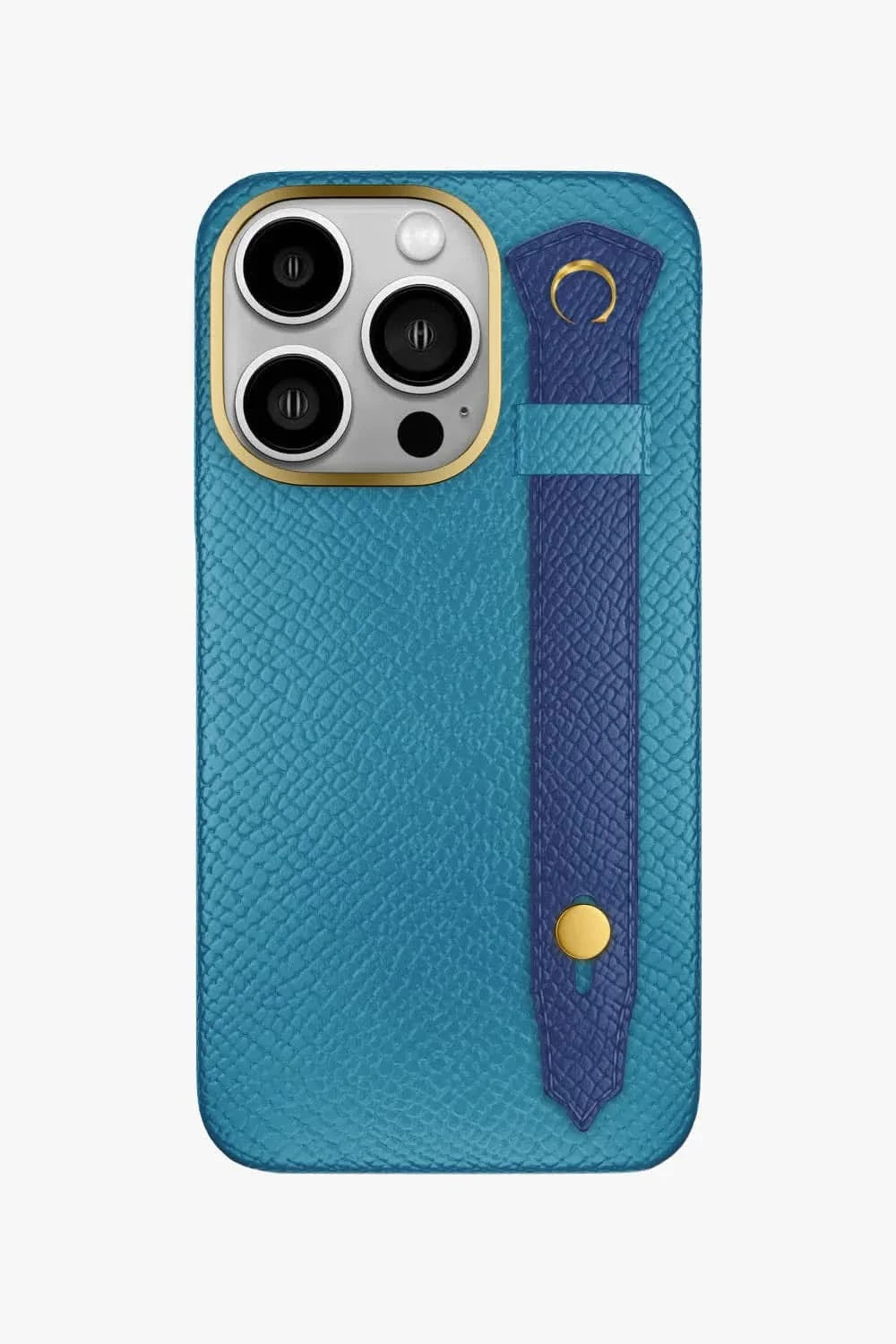 Calfskin Strap Case for iPhone 16 Pro - Blue Teal / Navy Blue - zollofrance