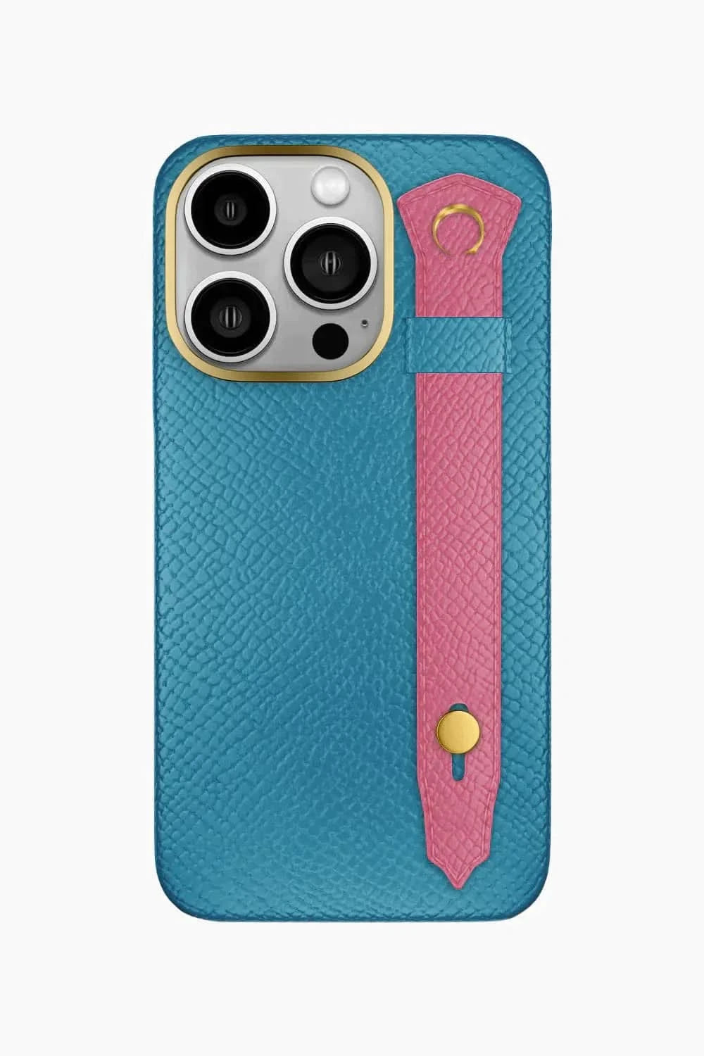 Calfskin Strap Case for iPhone 16 Pro - Blue Teal / Pink - zollofrance