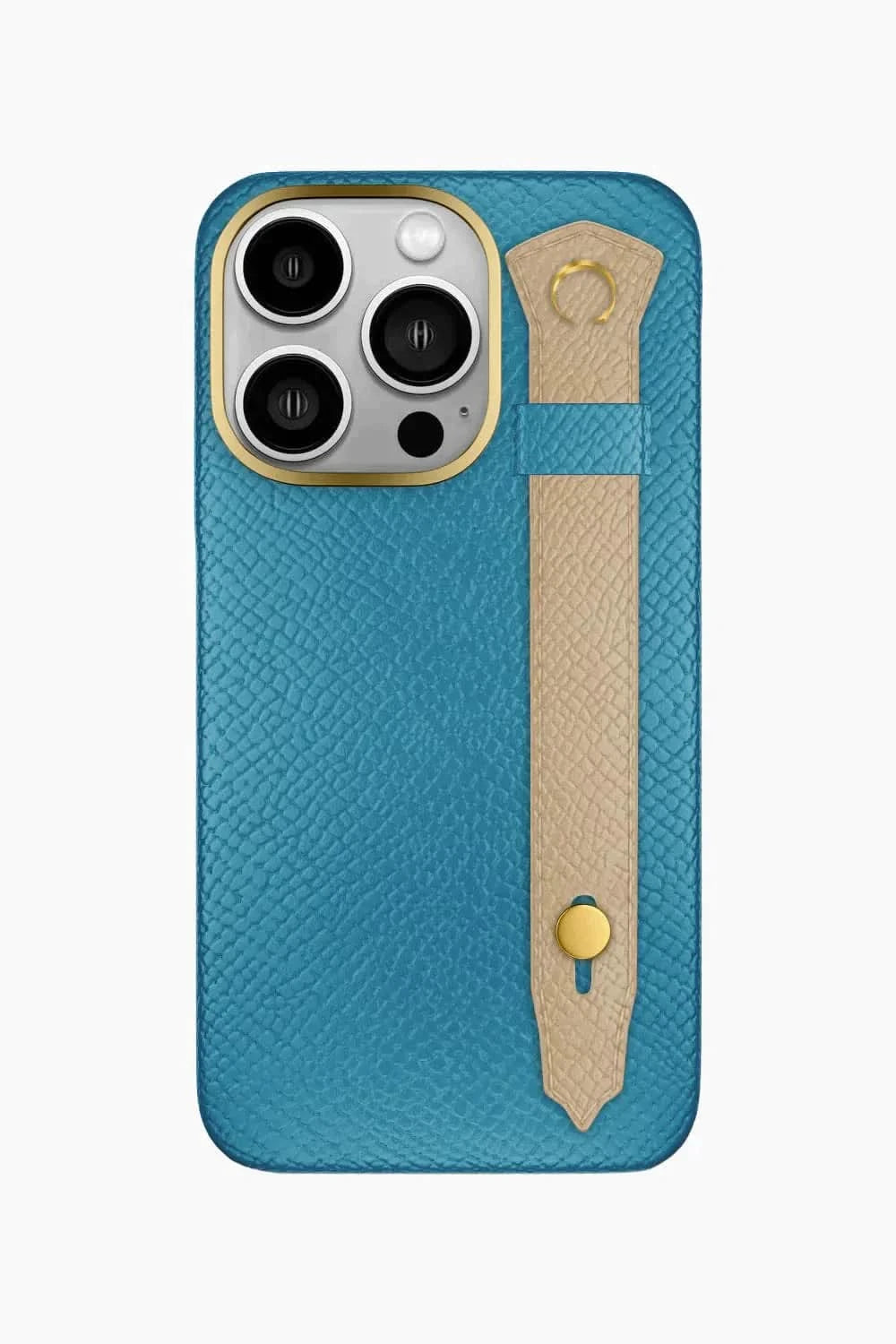 Calfskin Strap Case for iPhone 16 Pro - Blue Teal / Latte - zollofrance