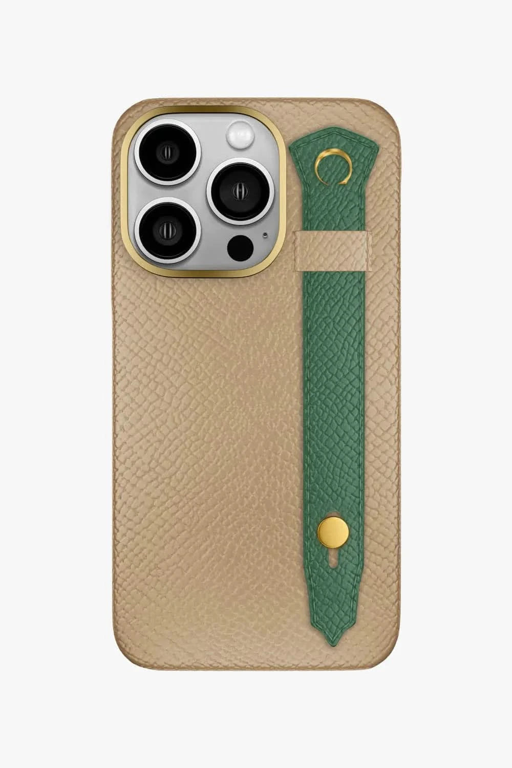 Calfskin Strap Case for iPhone 16 Pro - Latte / Green Sapin - zollofrance