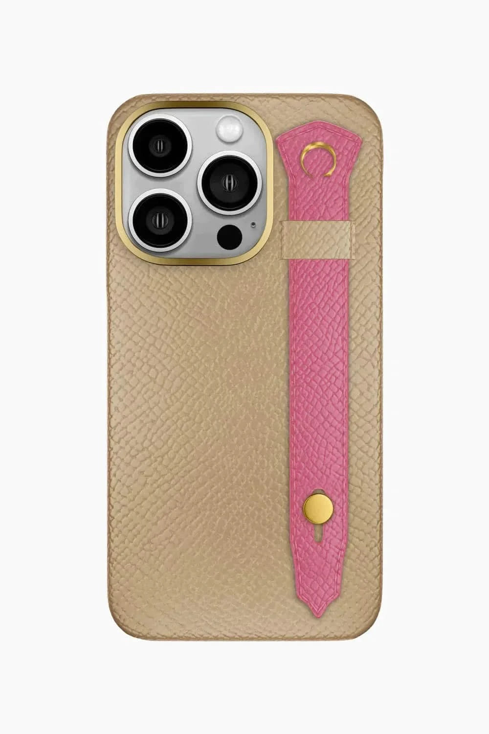 Calfskin Strap Case for iPhone 16 Pro - Latte / Pink - zollofrance