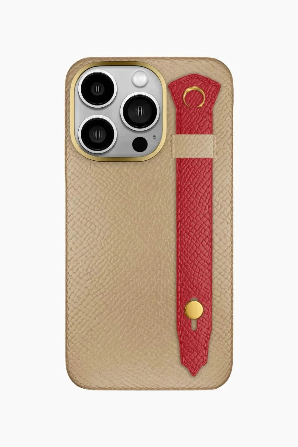 Calfskin Strap Case for iPhone 16 Pro - Latte / Red - zollofrance