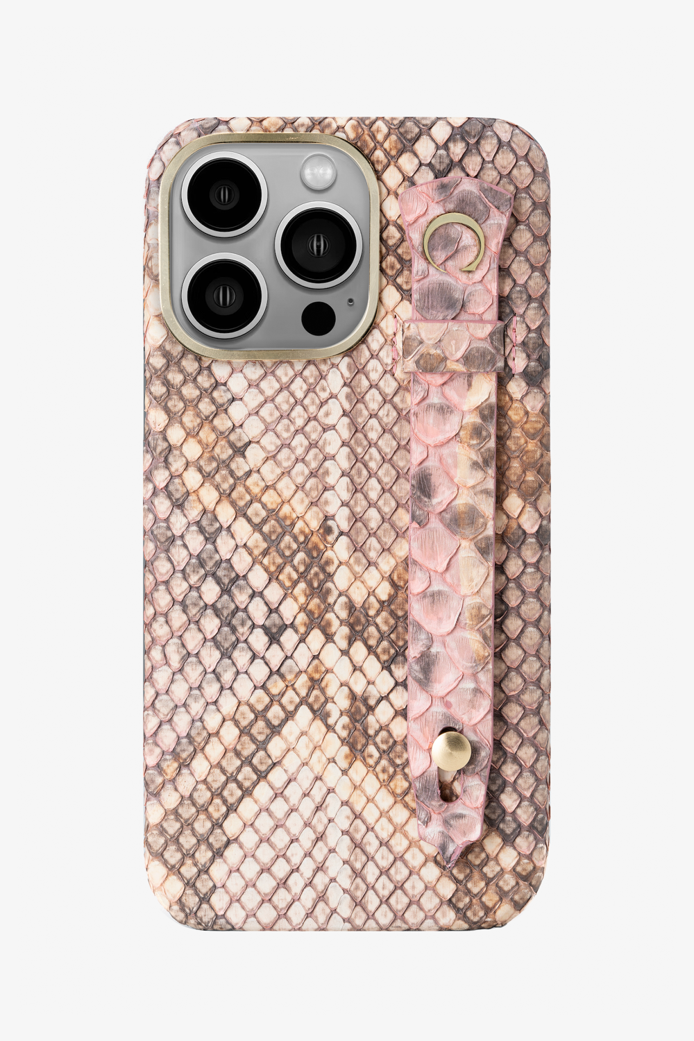 Pink Matte Python Strap Case for iPhone 15 Series - 15 Pro / Gold - zollofrance