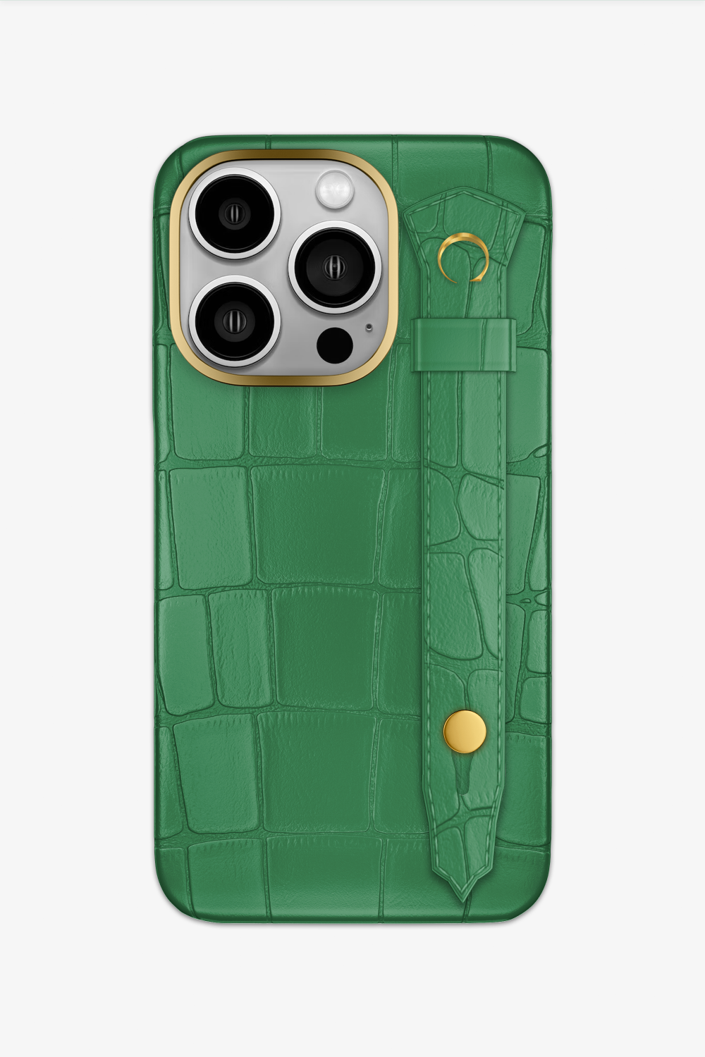 Alligator Strap Case for iPhone 16 Pro - Gold / Green Emerald - zollofrance