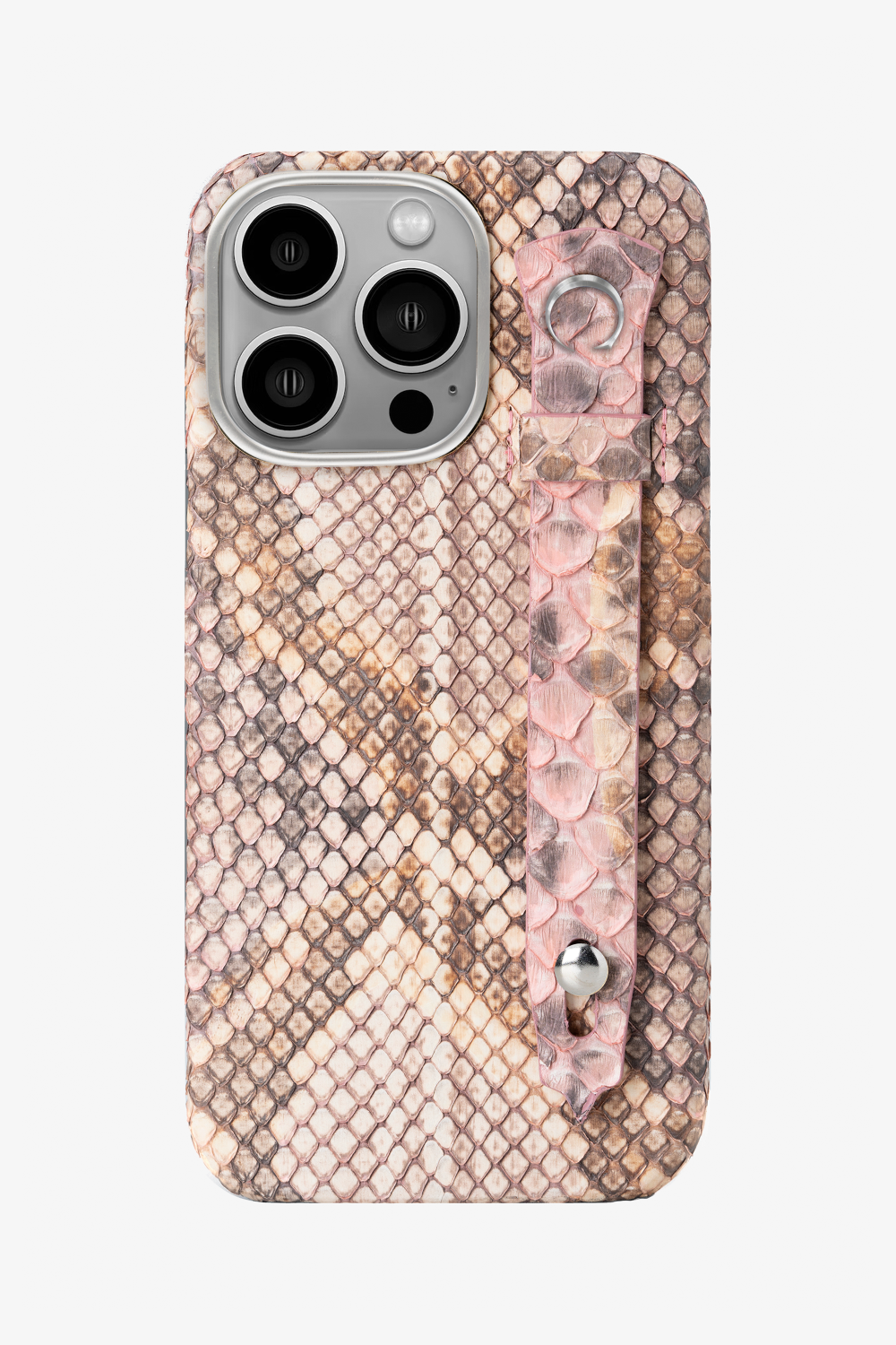 Pink Matte Python Strap Case for iPhone 16 Series - 16 Pro / Stainless Steel - zollofrance