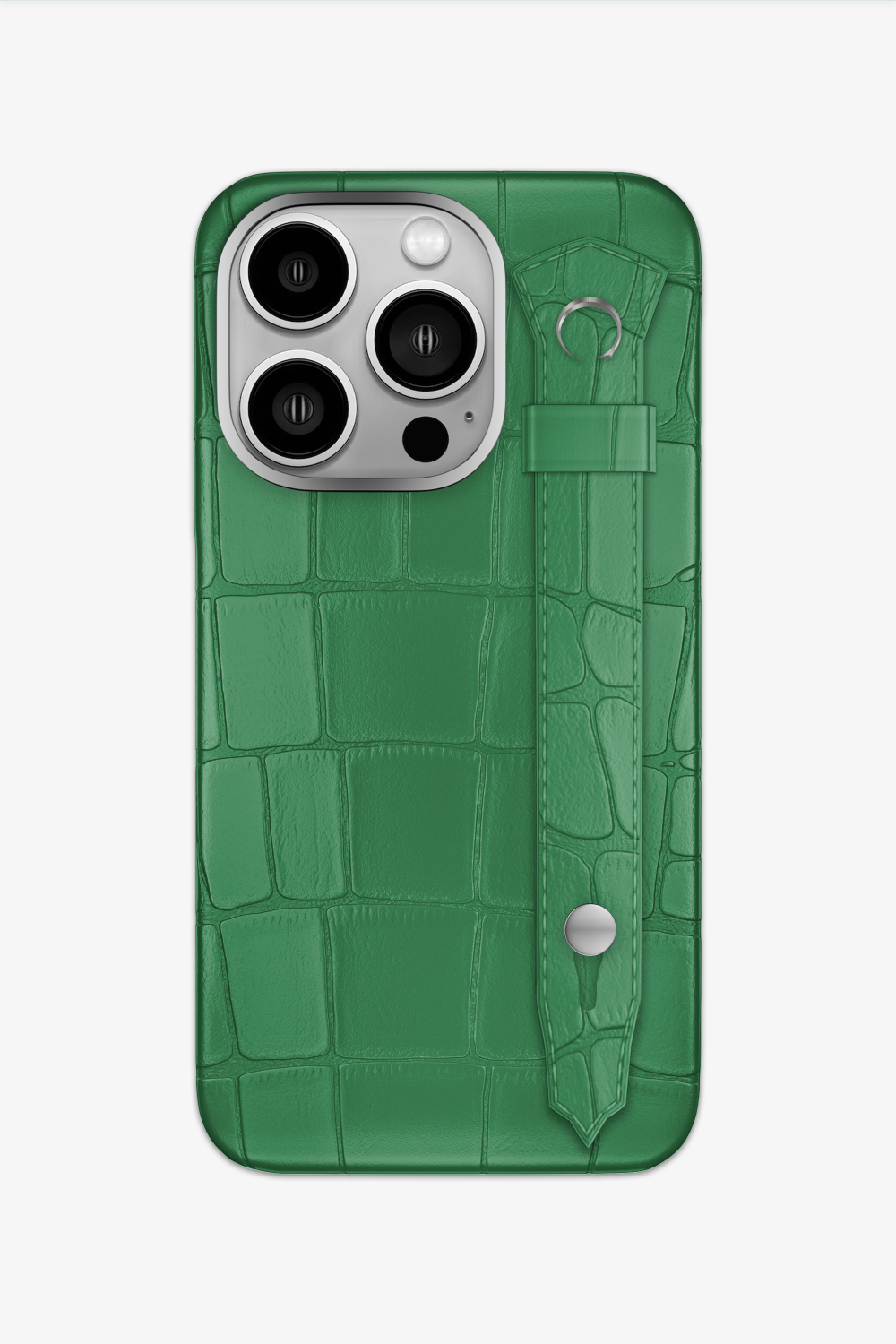 Alligator Strap Case for iPhone 16 Pro - Stainless Steel / Green Emerald - zollofrance