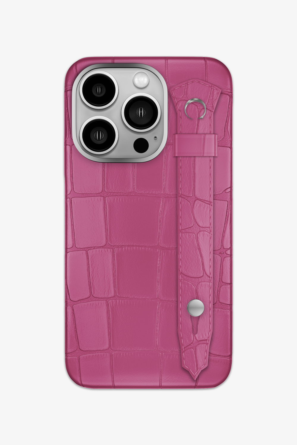 Alligator Strap Case for iPhone 16 Pro - Stainless Steel / Pink Fuchsia - zollofrance