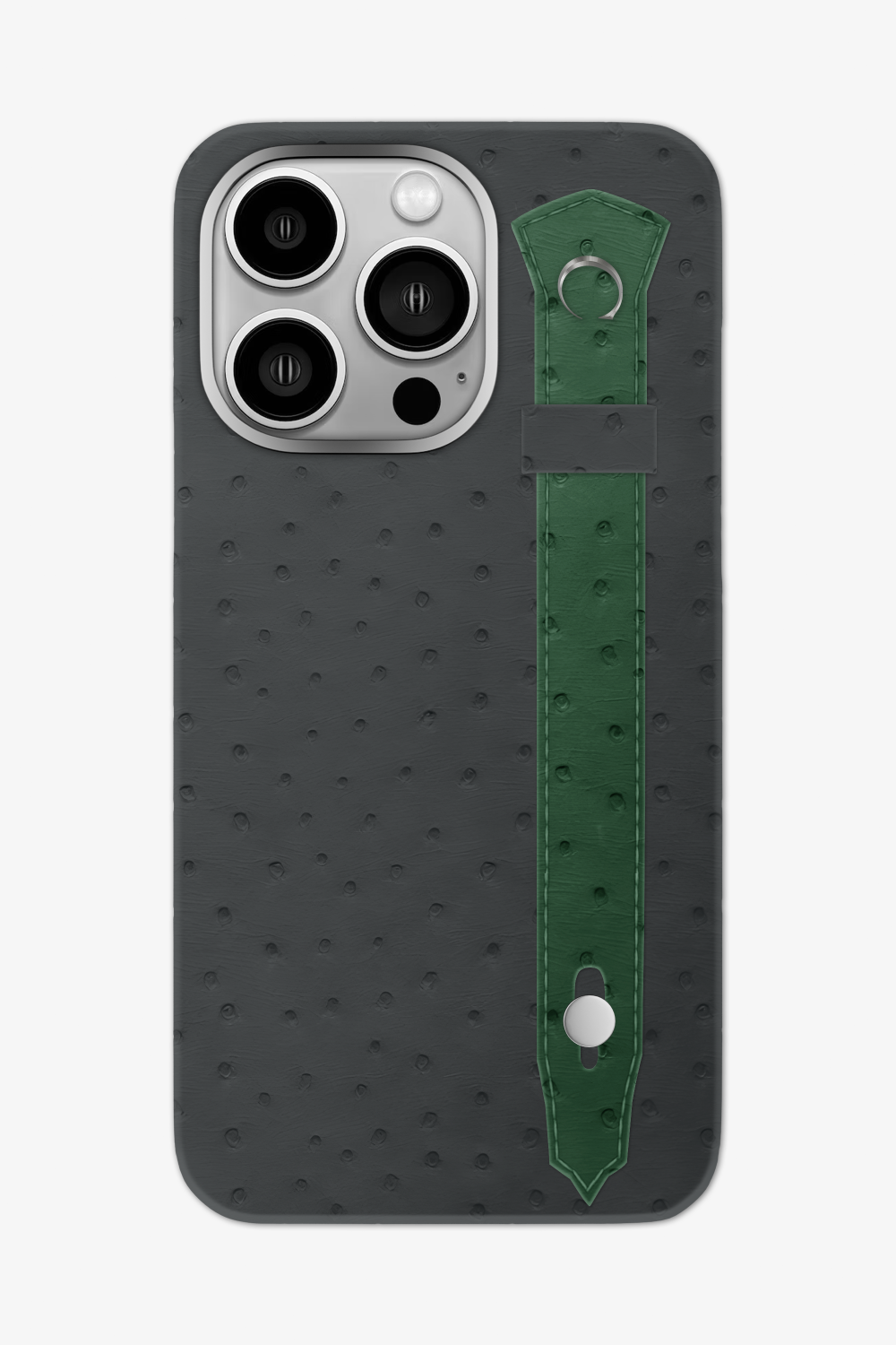 Ostrich Strap Case for iPhone 16 Pro Max - Grey Anthracite / Green Sapin - zollofrance