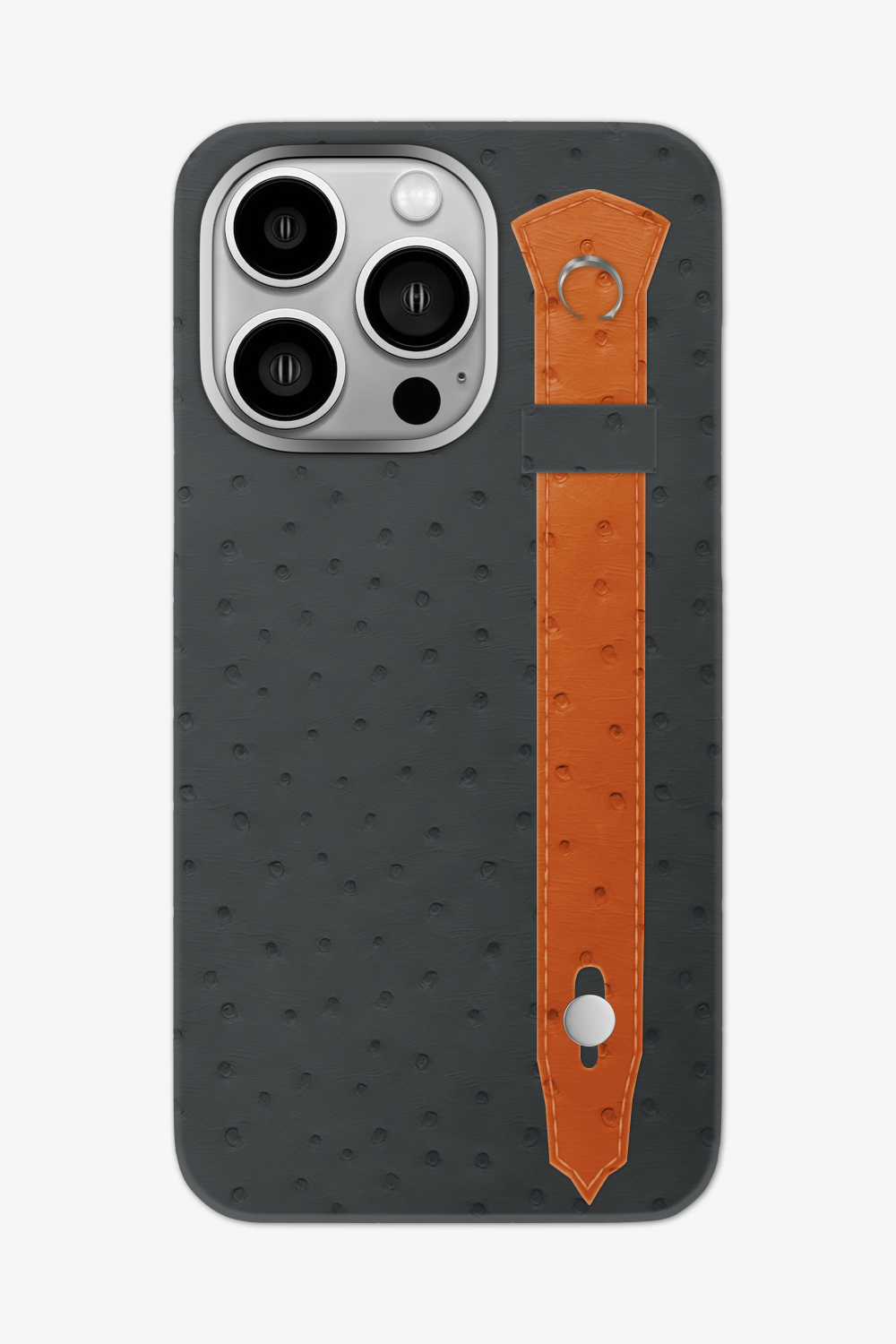 Ostrich Strap Case for iPhone 16 Pro Max - Grey Anthracite / Orange - zollofrance