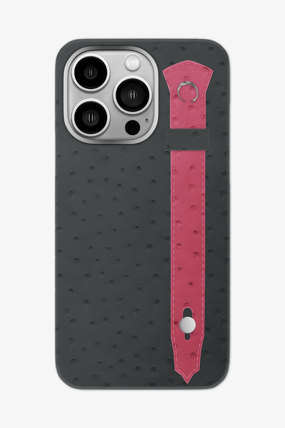 Ostrich Strap Case for iPhone 16 Pro Max - Grey Anthracite / Pink Girly - zollofrance