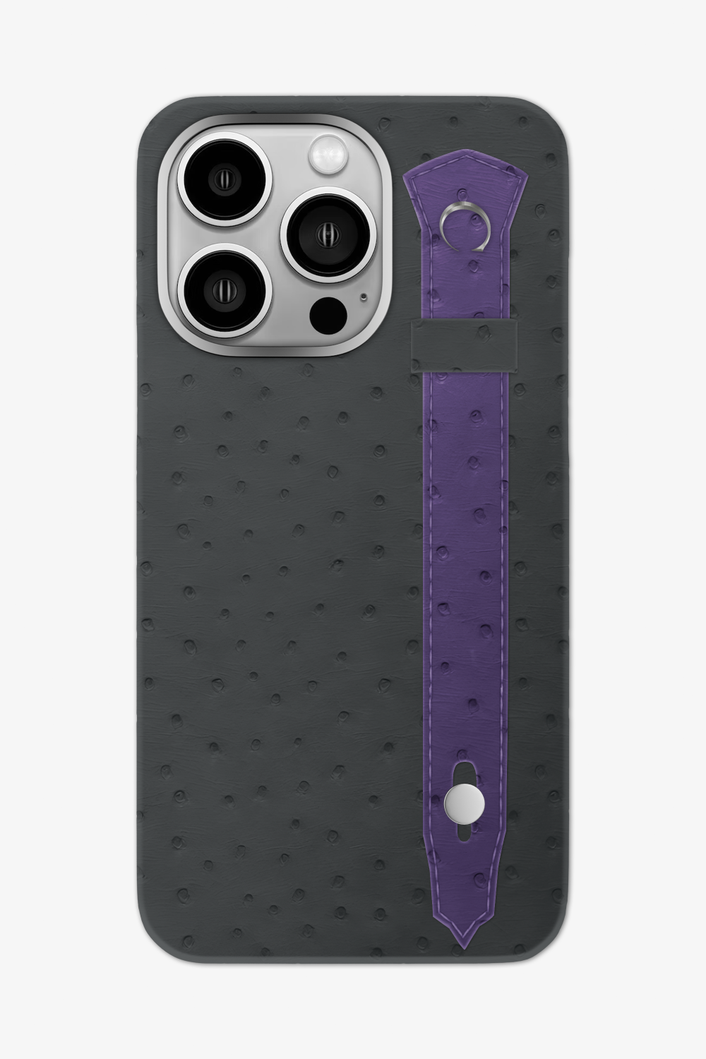 Ostrich Strap Case for iPhone 16 Pro Max - Grey Anthracite / Purple - zollofrance