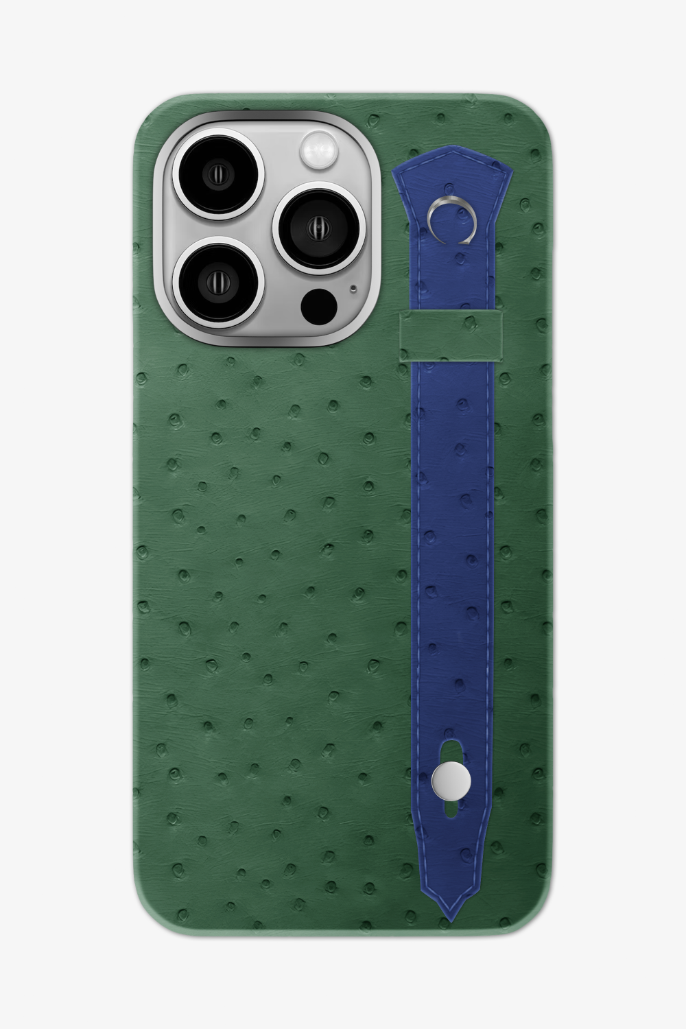 Ostrich Strap Case for iPhone 16 Pro Max - Green Sapin / Navy Blue - zollofrance