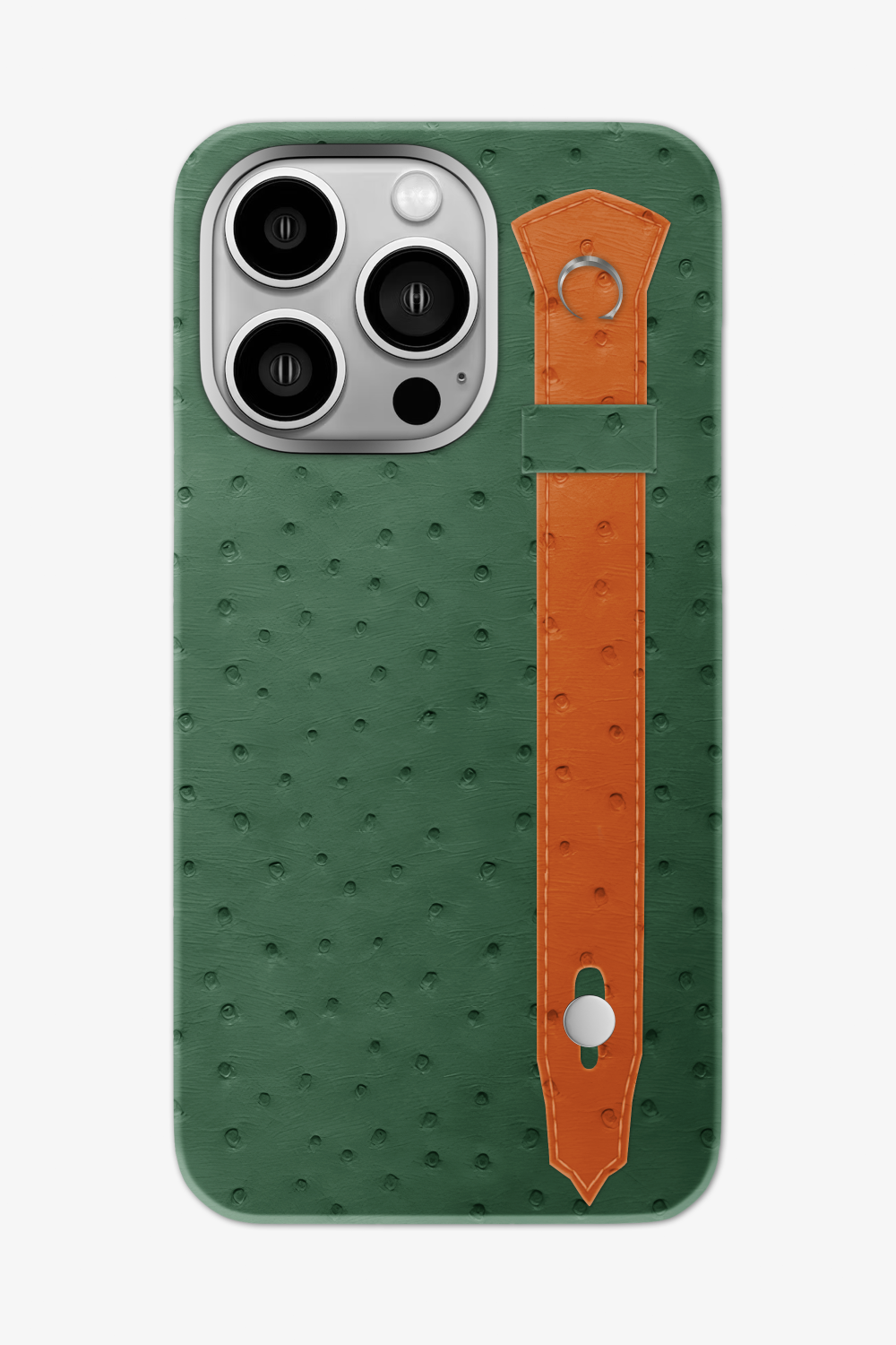 Ostrich Strap Case for iPhone 16 Pro Max - Green Sapin / Orange - zollofrance