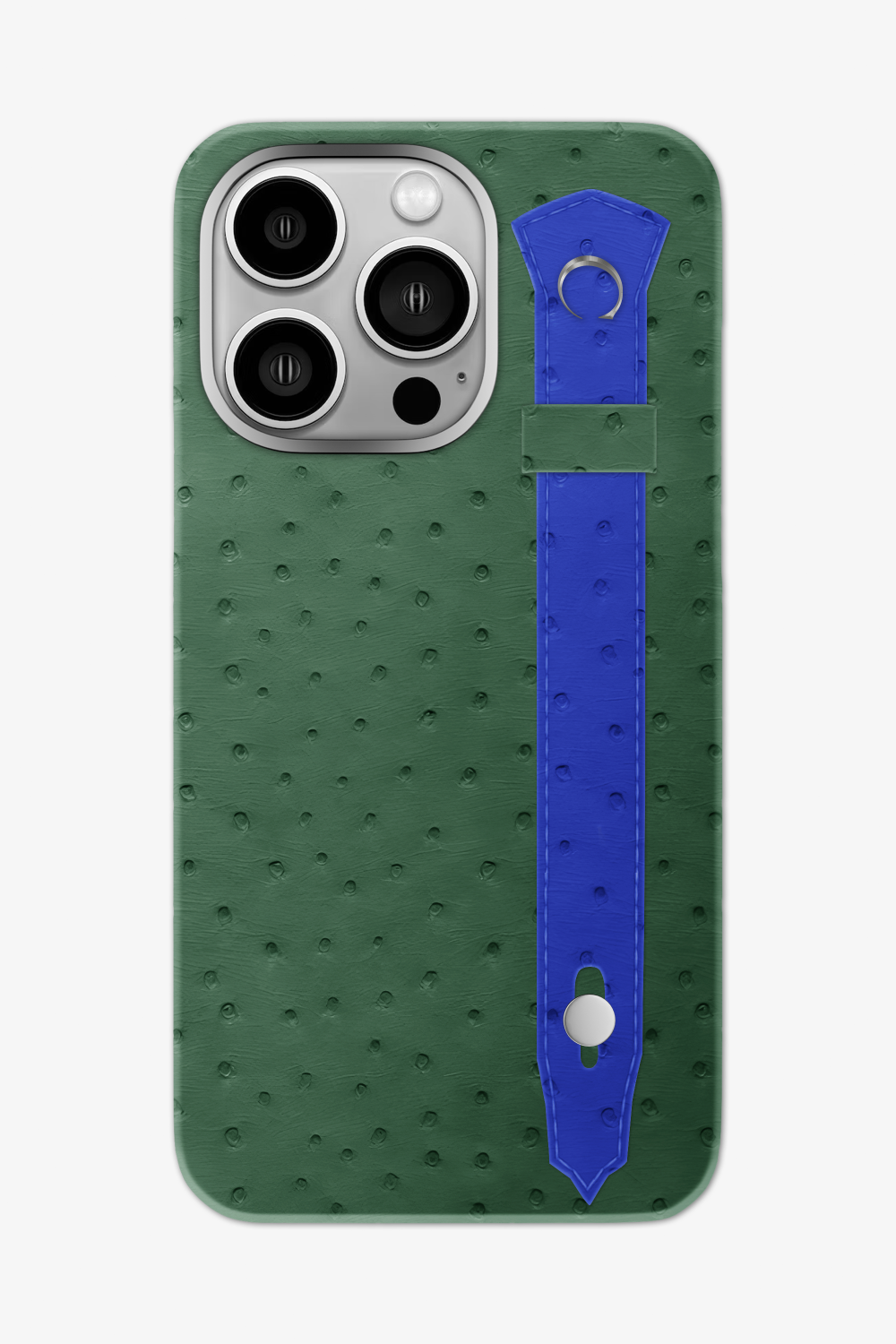 Ostrich Strap Case for iPhone 16 Pro Max - Green Sapin / Blue Peony - zollofrance