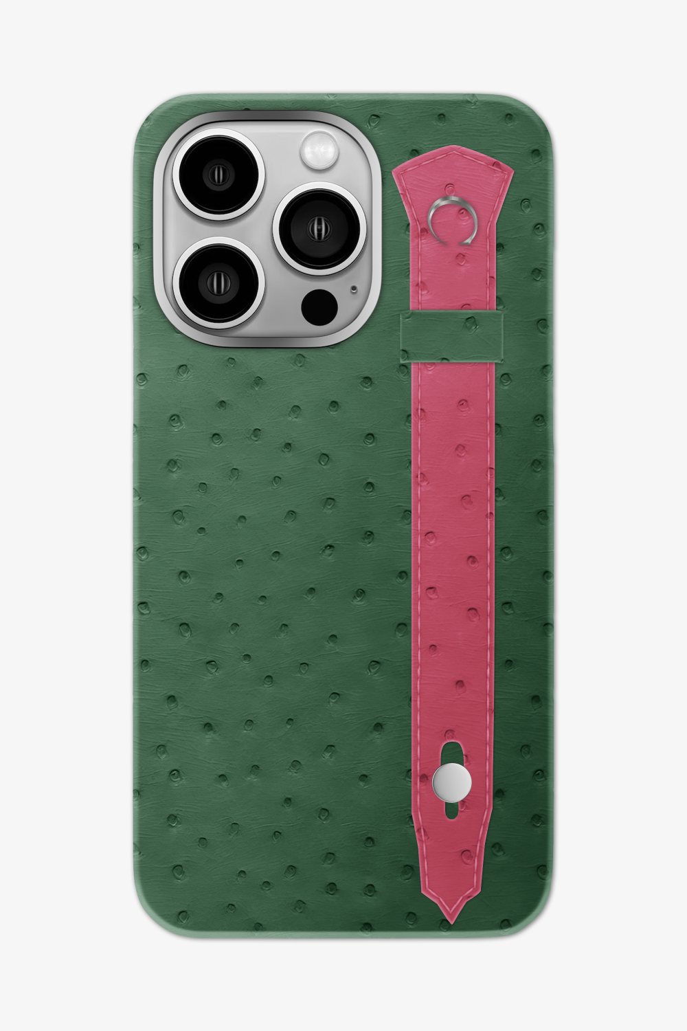 Ostrich Strap Case for iPhone 16 Pro Max - Green Sapin / Pink Girly - zollofrance