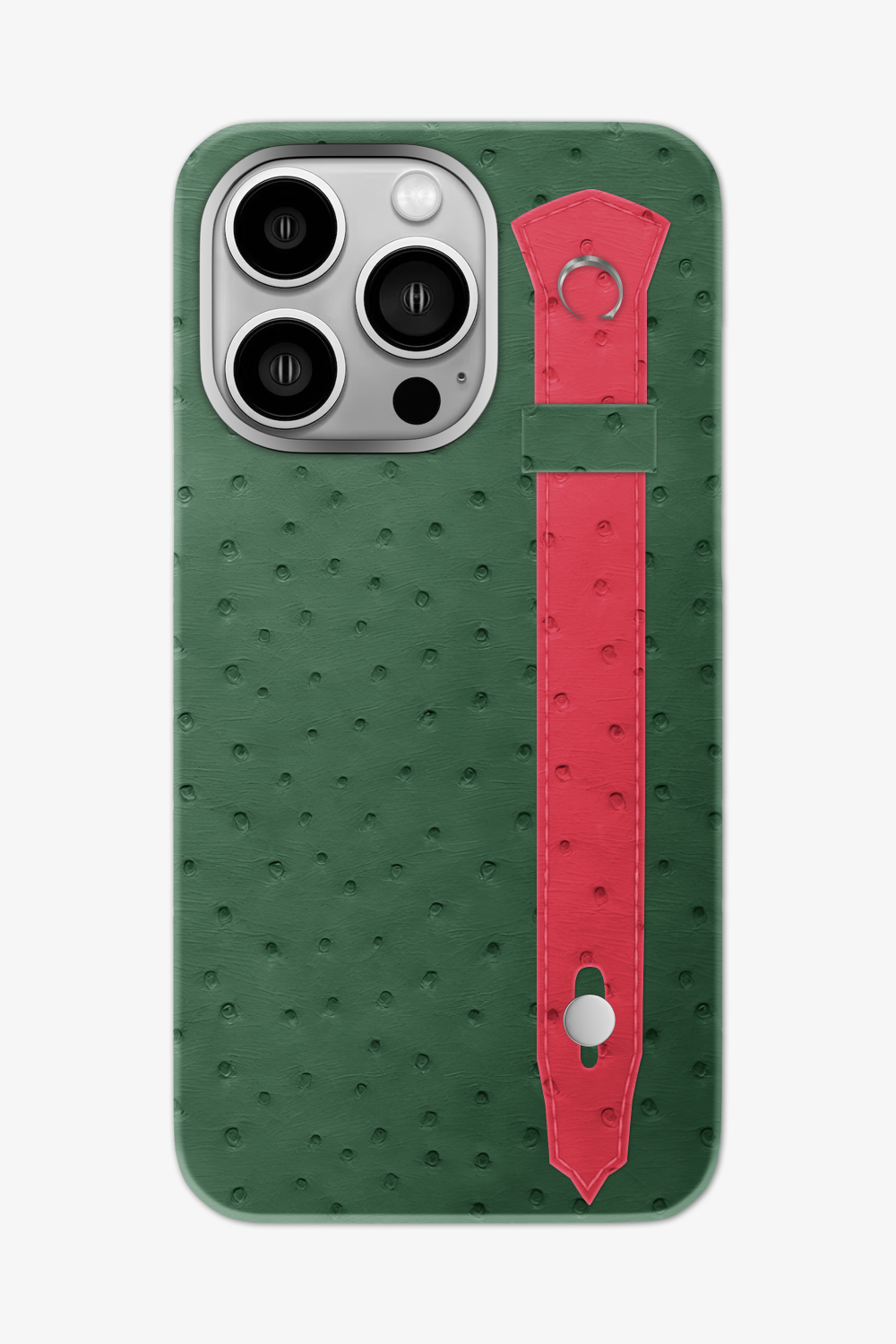 Ostrich Strap Case for iPhone 16 Pro Max - Green Sapin / Rose - zollofrance