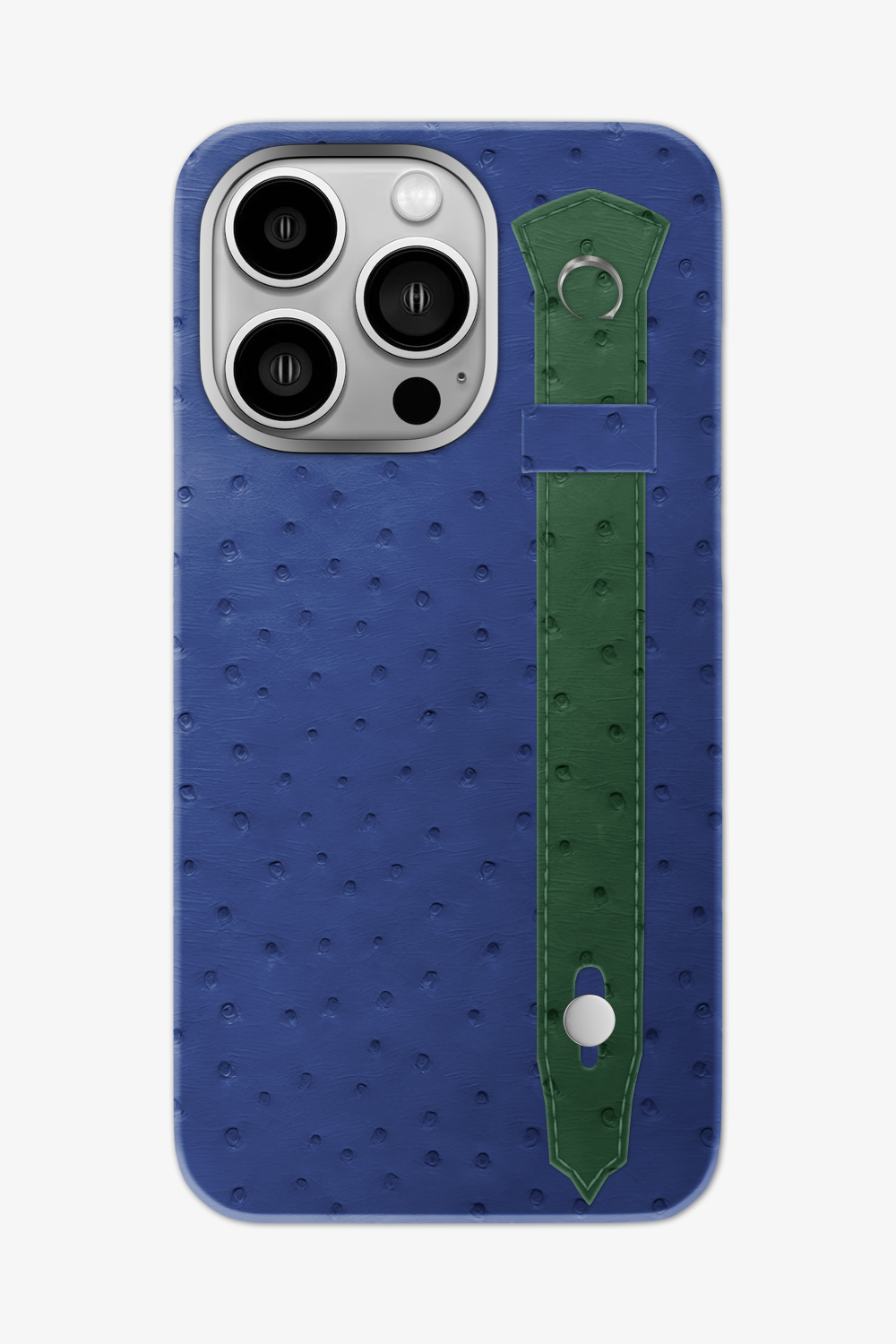 Ostrich Strap Case for iPhone 16 Pro Max - Navy Blue / Green Sapin - zollofrance