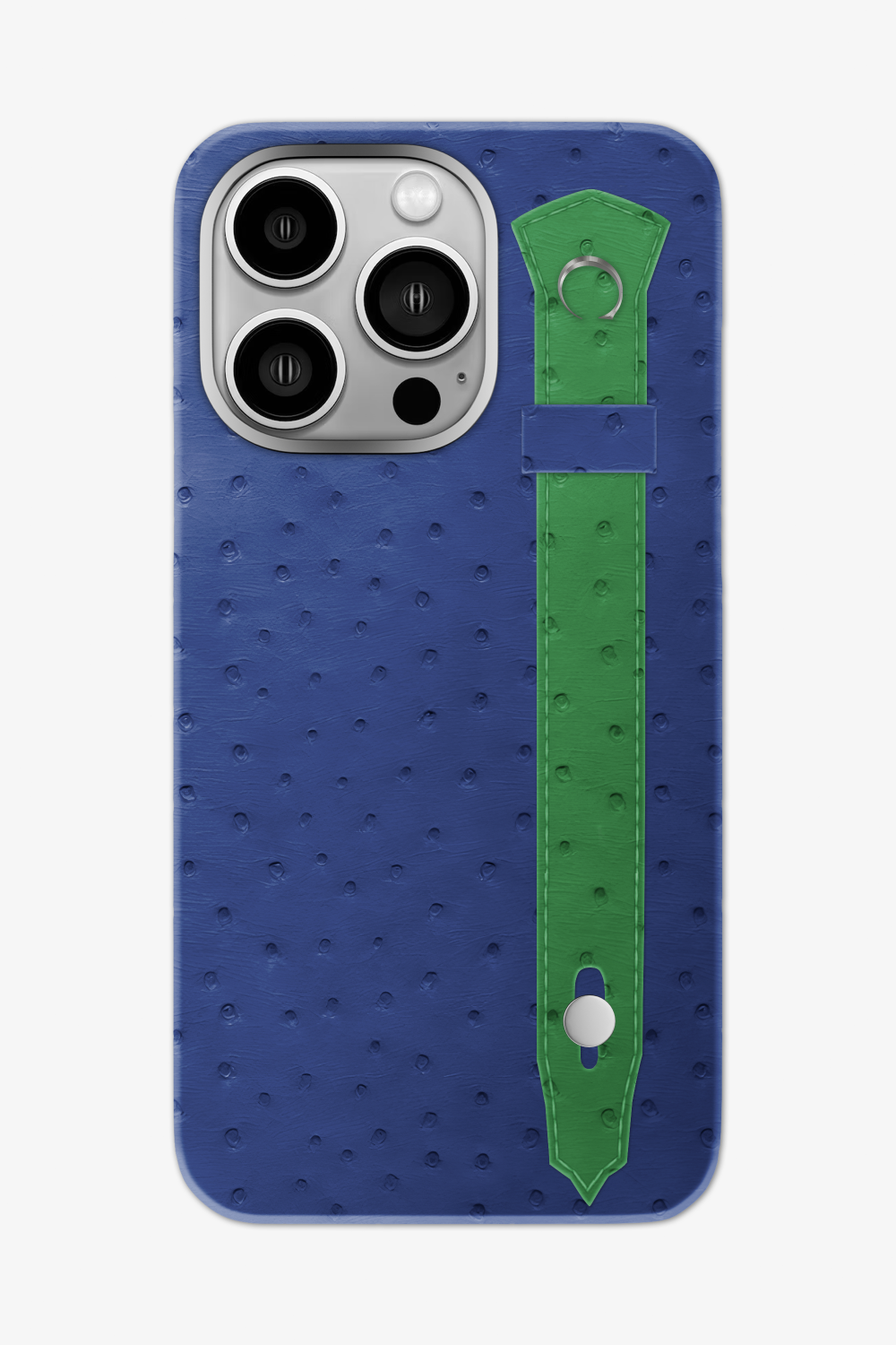 Ostrich Strap Case for iPhone 16 Pro Max - Navy Blue / Green Emerald - zollofrance