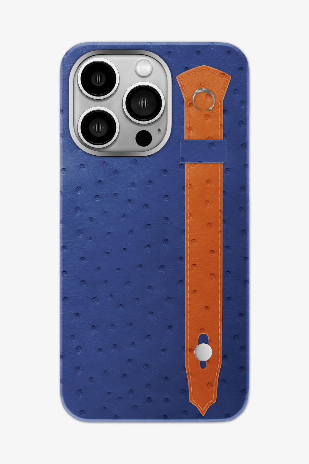 Ostrich Strap Case for iPhone 16 Pro Max - Navy Blue / Orange - zollofrance