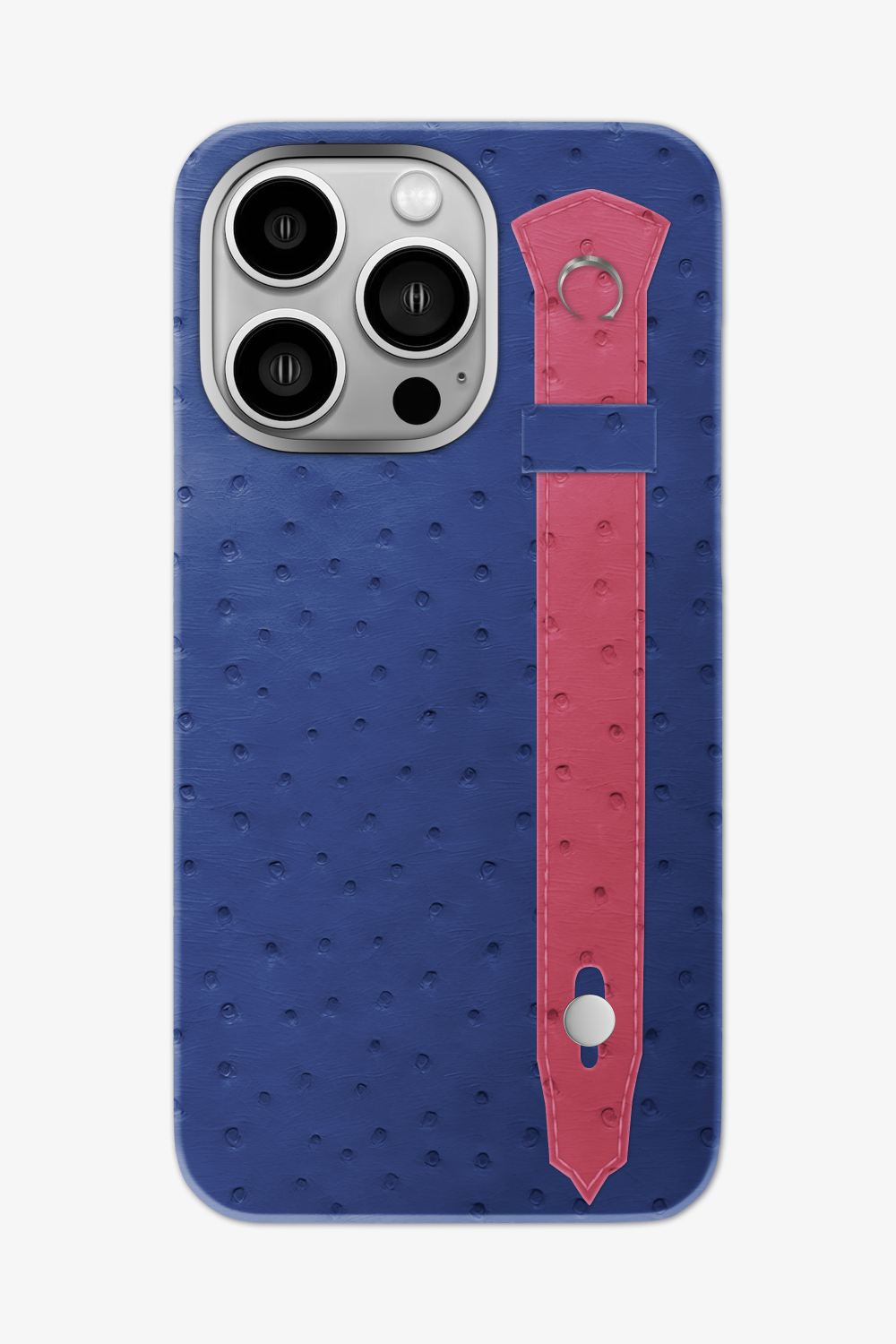 Ostrich Strap Case for iPhone 16 Pro Max - Navy Blue / Pink Girly - zollofrance