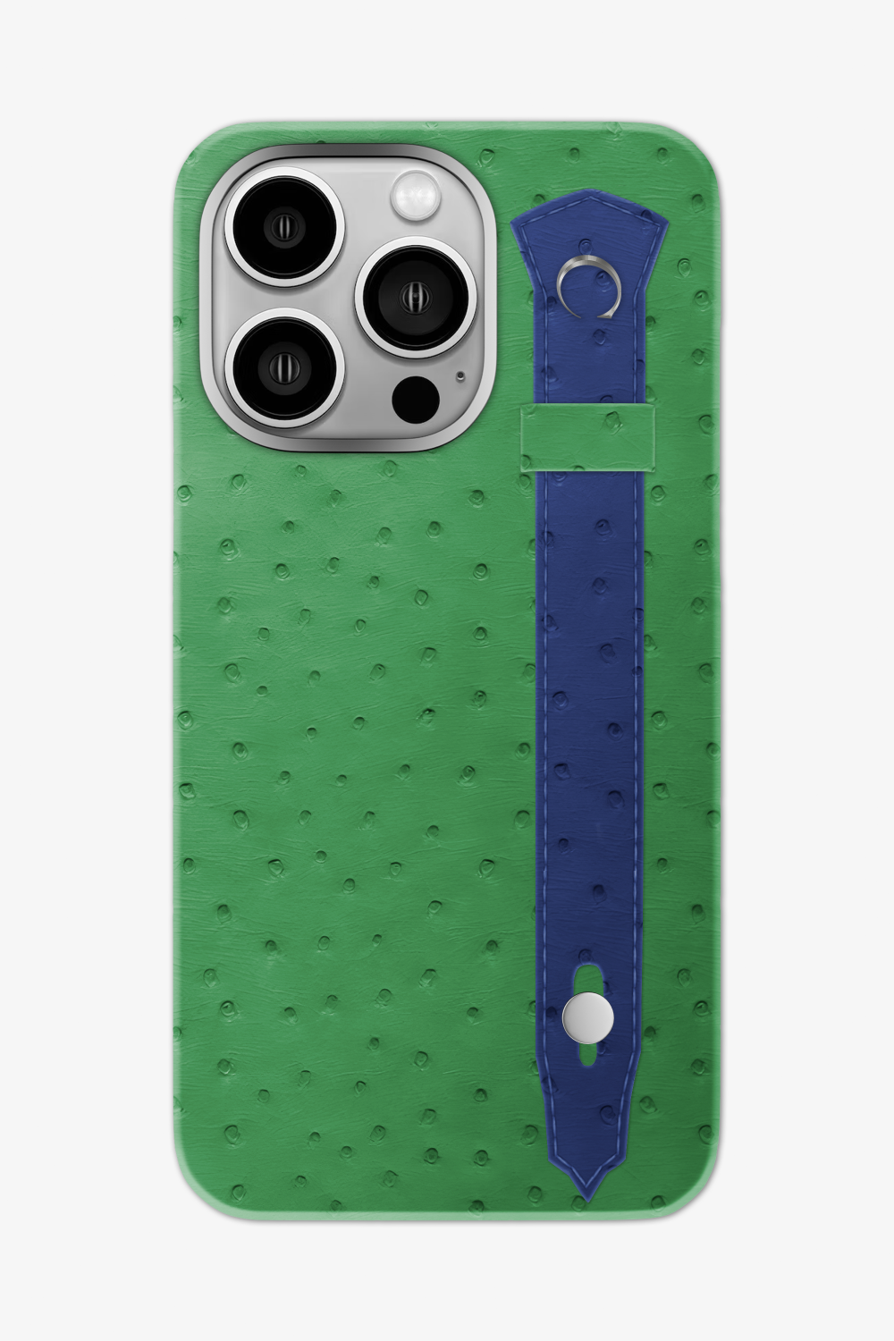 Ostrich Strap Case for iPhone 16 Pro Max - Green Emerald / Navy Blue - zollofrance