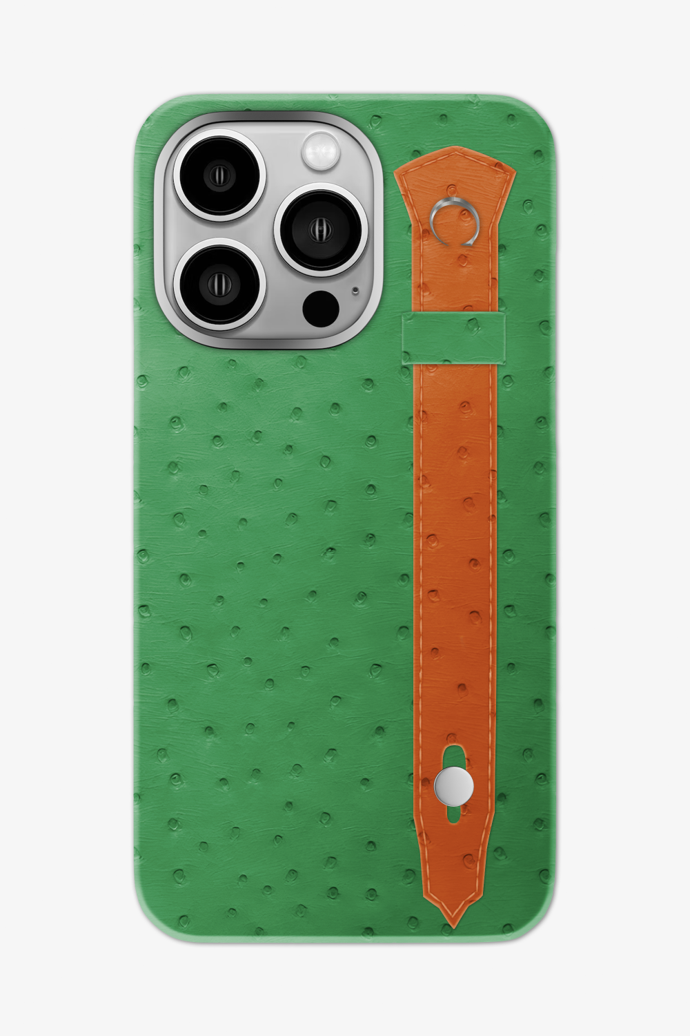 Ostrich Strap Case for iPhone 16 Pro Max - Green Emerald / Orange - zollofrance