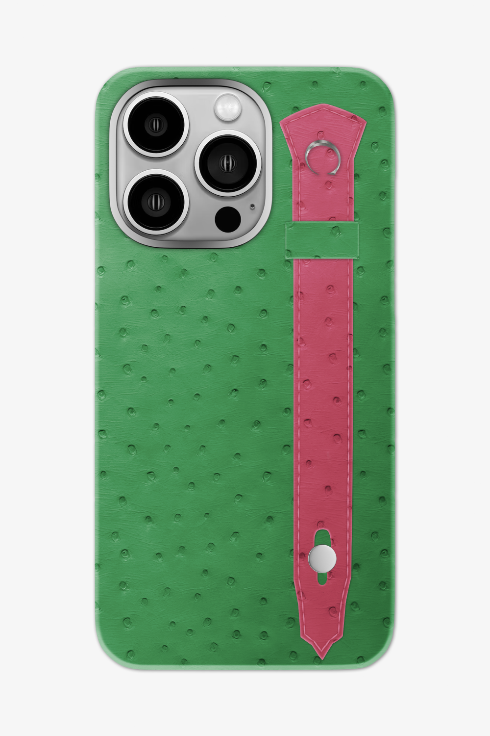 Ostrich Strap Case for iPhone 16 Pro Max - Green Emerald / Pink Girly - zollofrance