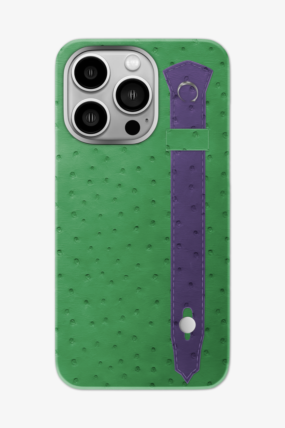 Ostrich Strap Case for iPhone 16 Pro Max - Green Emerald / Purple - zollofrance