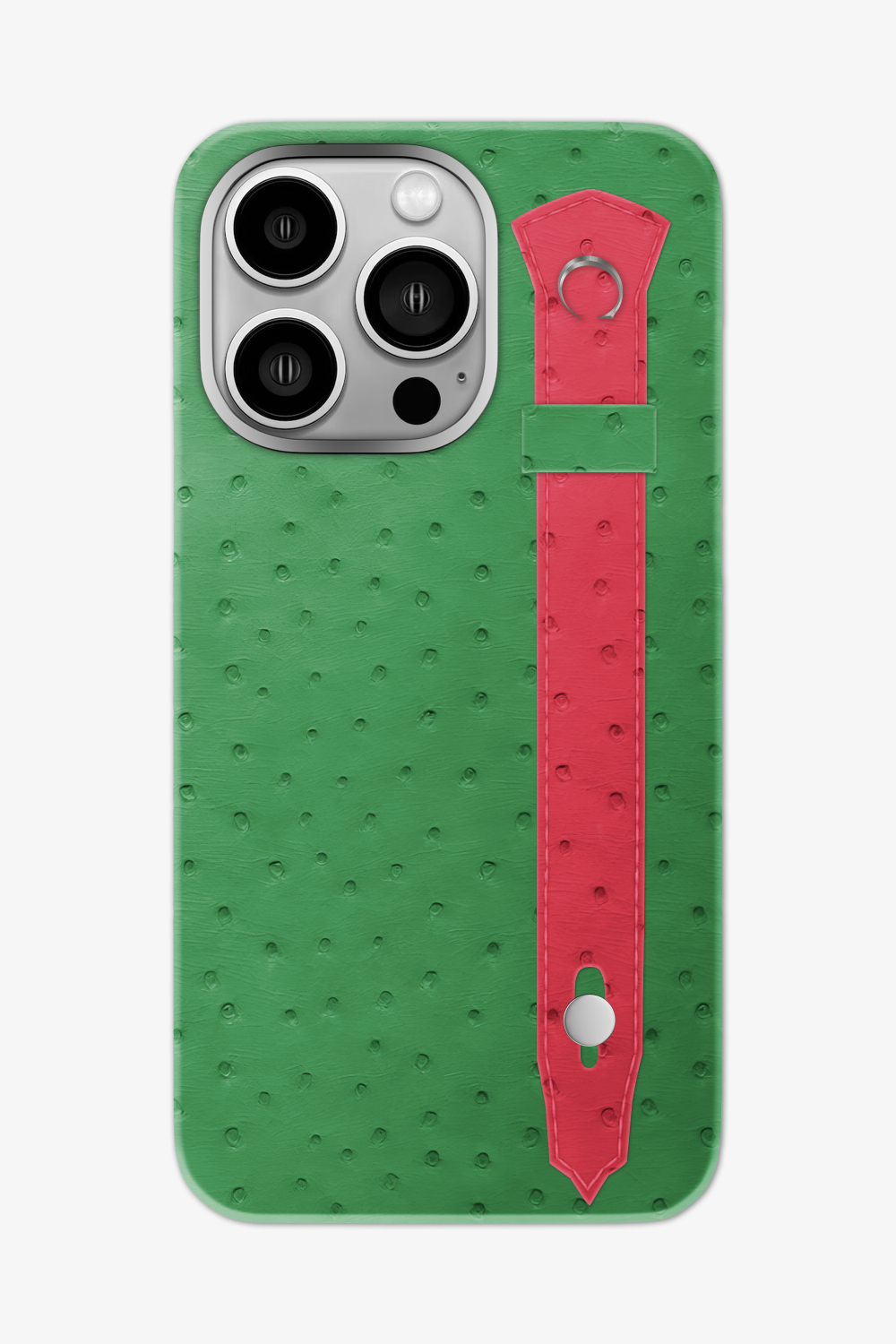 Ostrich Strap Case for iPhone 16 Pro Max - Green Emerald / Rose - zollofrance