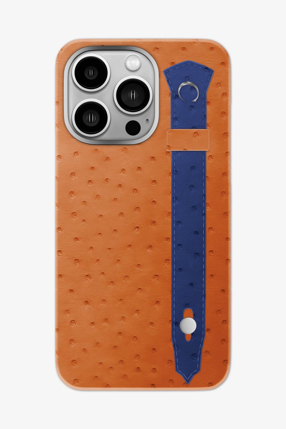 Ostrich Strap Case for iPhone 16 Pro Max - Orange / Navy Blue - zollofrance